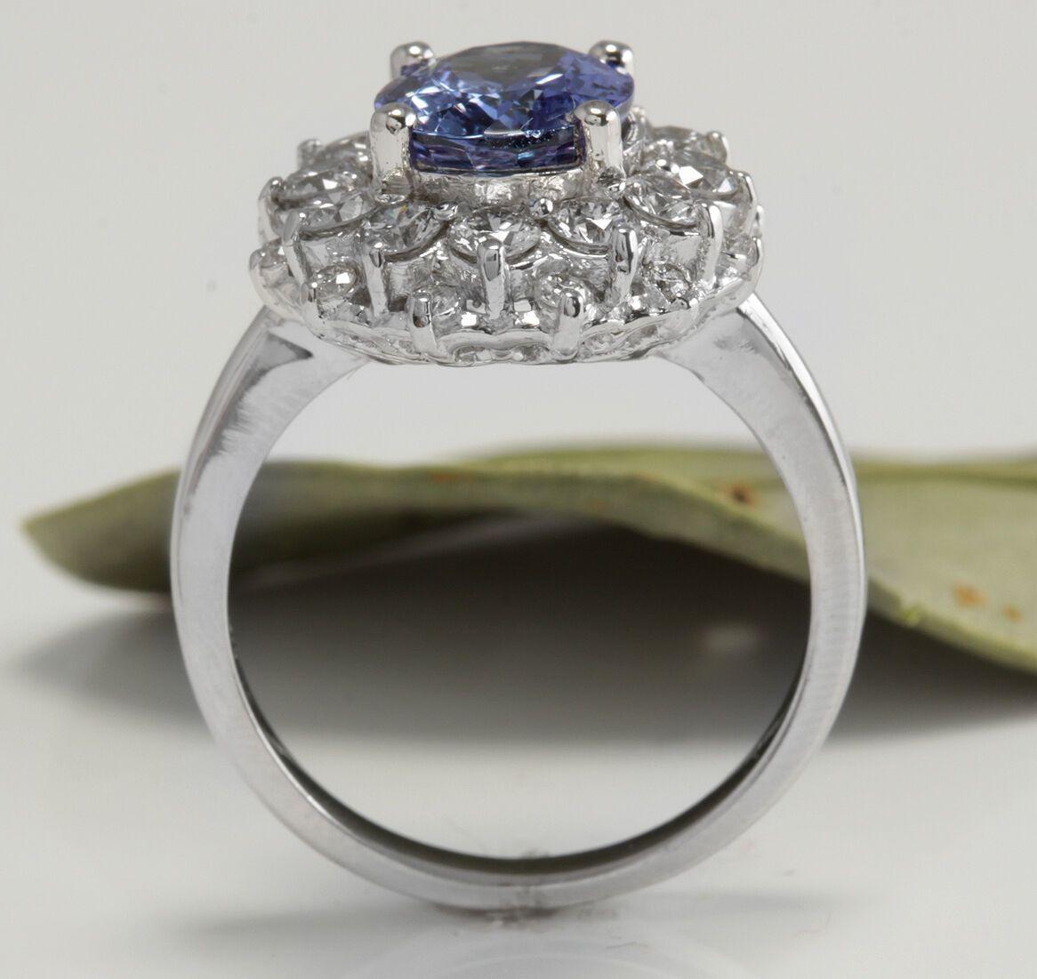 4.75 Carat Natural Very Nice Looking Tanzanite and Diamond 14K Solid White Gold For Sale 1