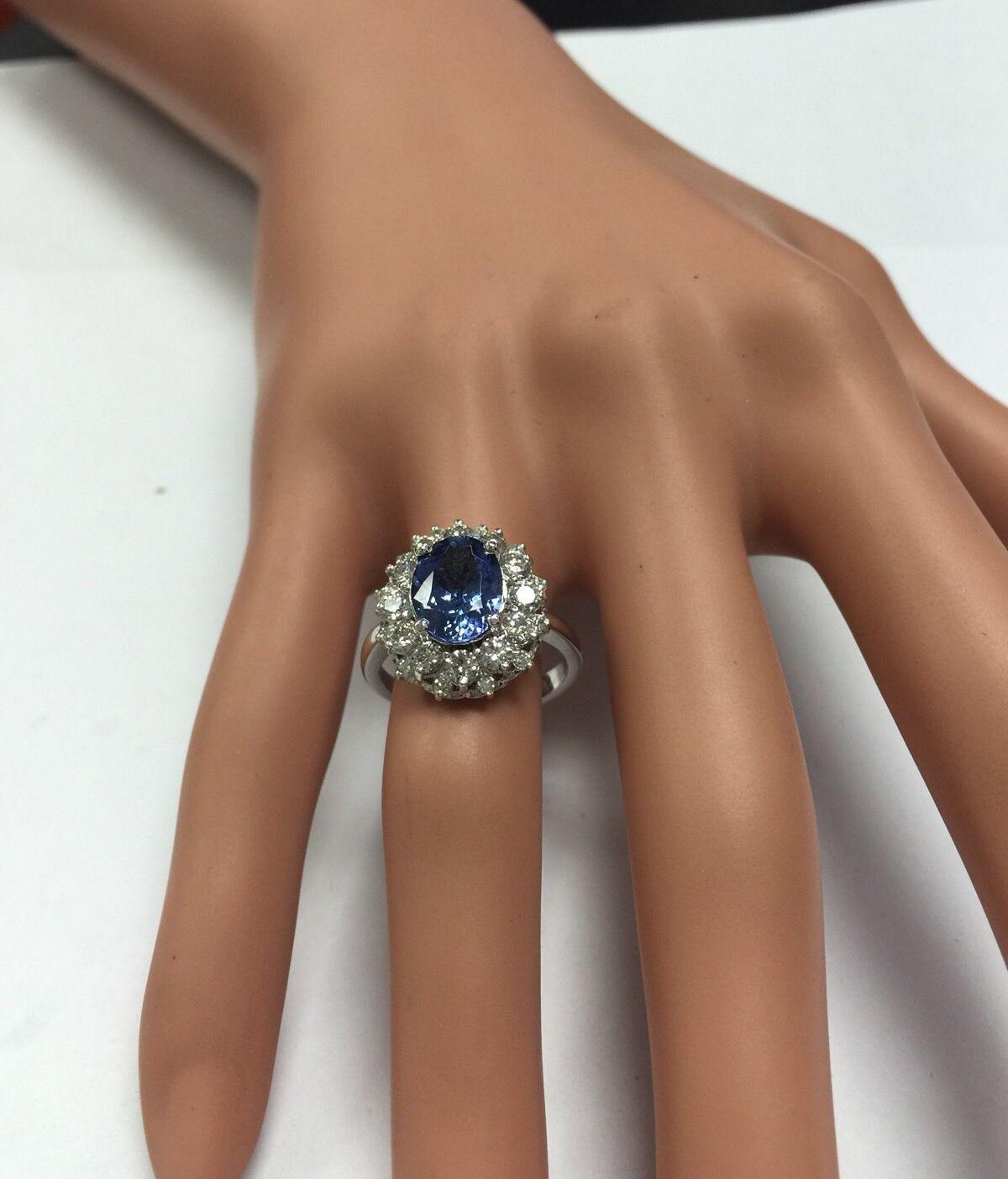 4.75 Carat Natural Very Nice Looking Tanzanite and Diamond 14K Solid White Gold For Sale 4