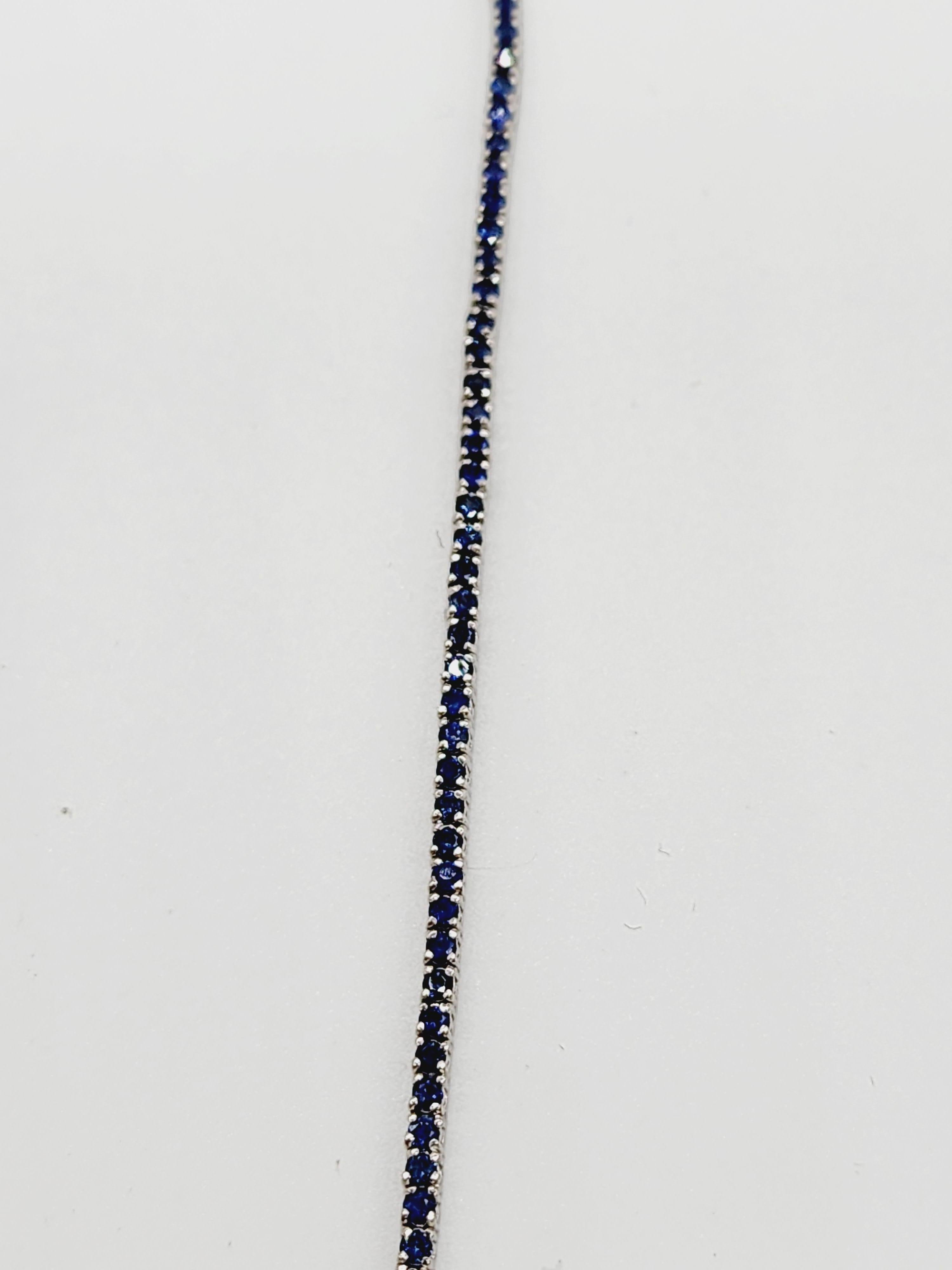 4.75 Carats Sapphire Tennis Necklace 14 Karat White Gold 20'' In New Condition For Sale In Great Neck, NY