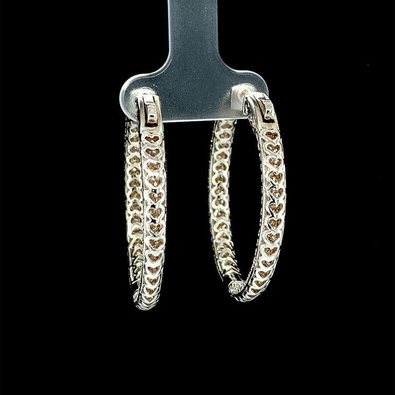 Artisan 4.75 Carats Total Round Diamond Pave Inside Out Hoop White Gold Earrings