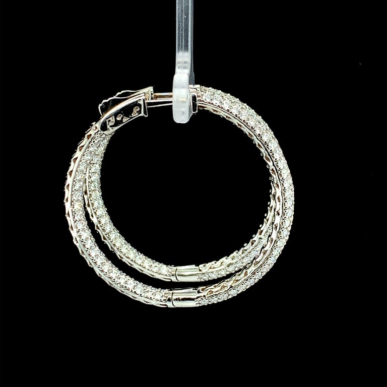Round Cut 4.75 Carats Total Round Diamond Pave Inside Out Hoop White Gold Earrings
