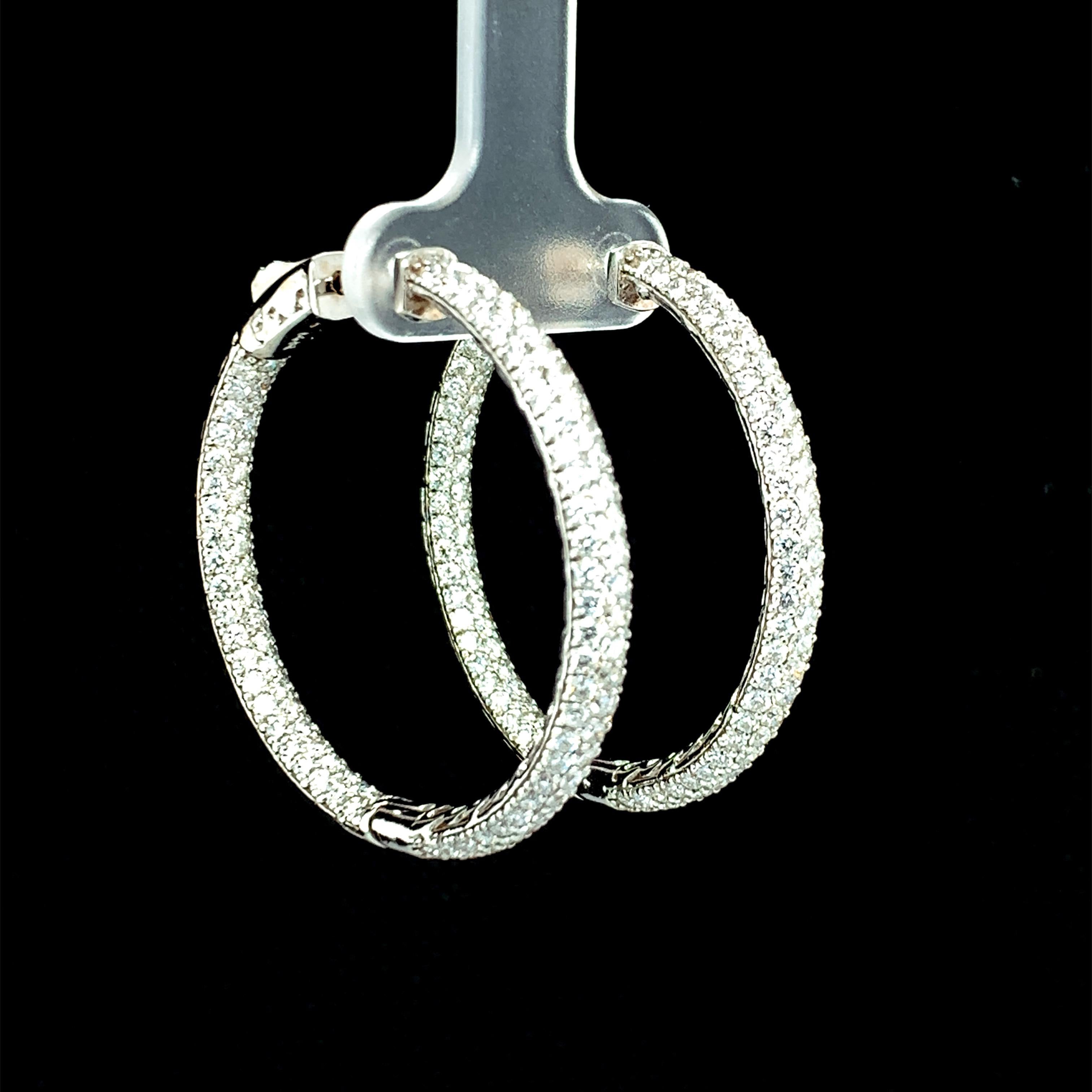 4.75 Carats Total Round Diamond Pave Inside Out Hoop White Gold Earrings In New Condition In Los Angeles, CA