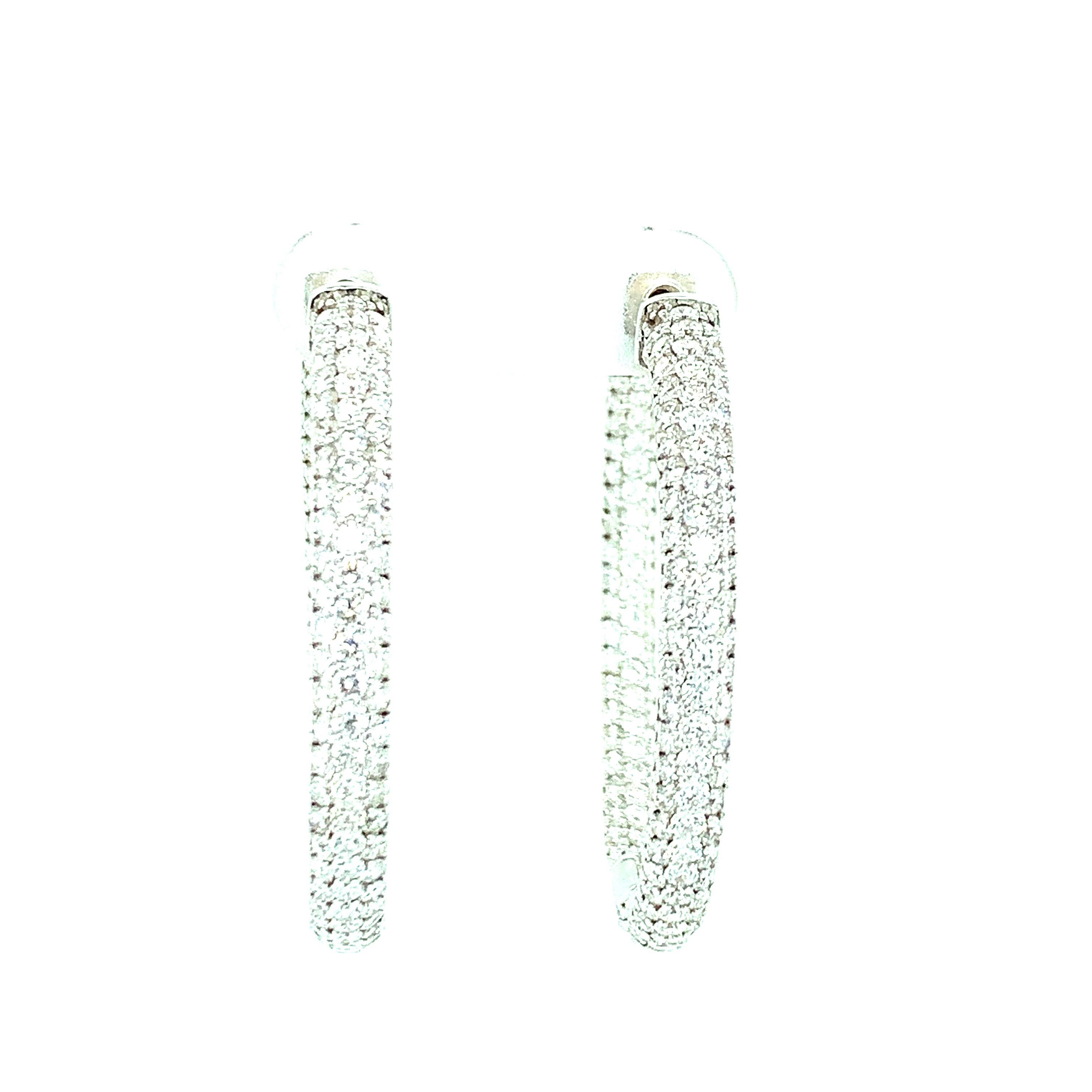 4.75 Carats Total Round Diamond Pave Inside Out Hoop White Gold Earrings 2