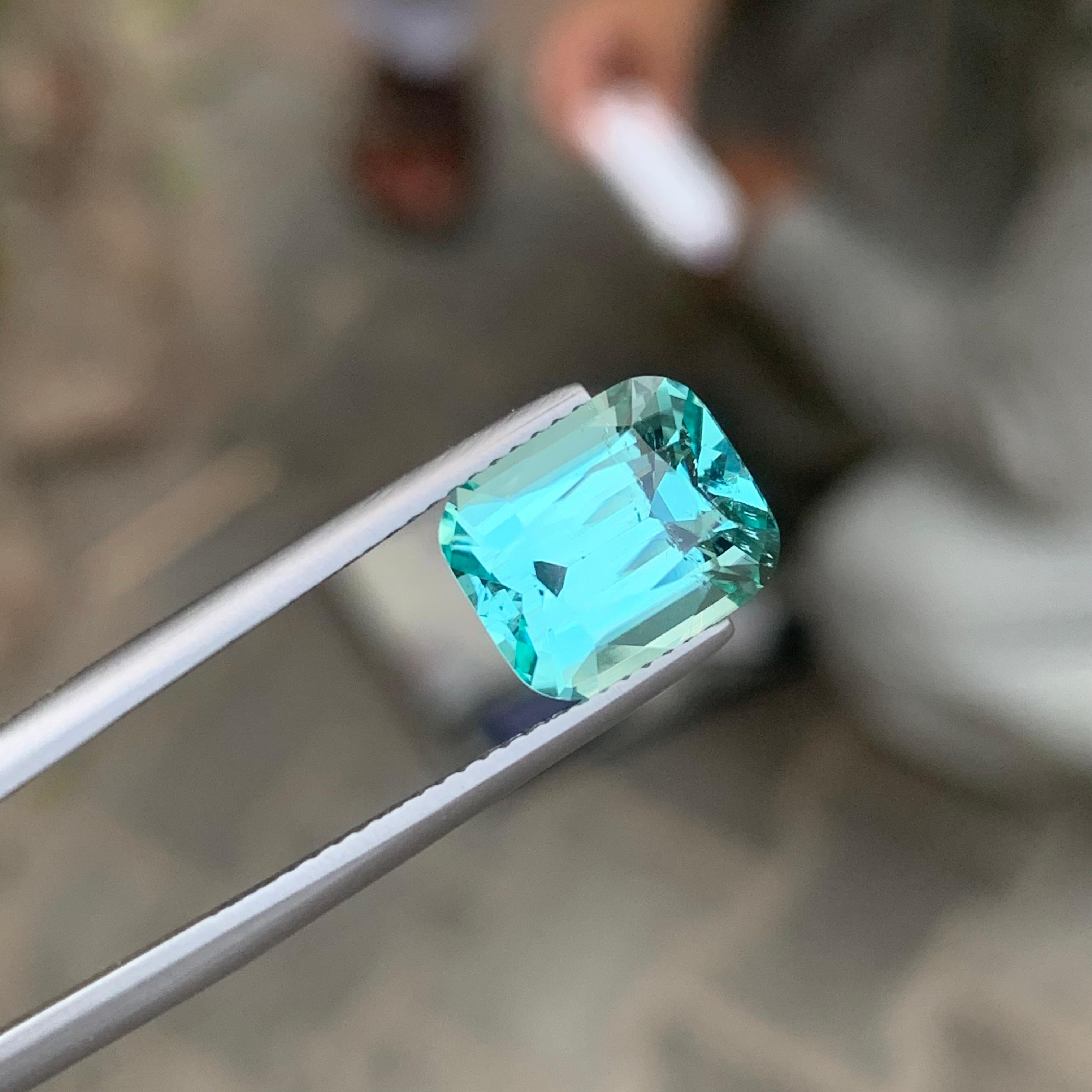 4.75 Carats Untreated Natural Seafoam Blue Tourmaline Cushion Shape For Sale 4