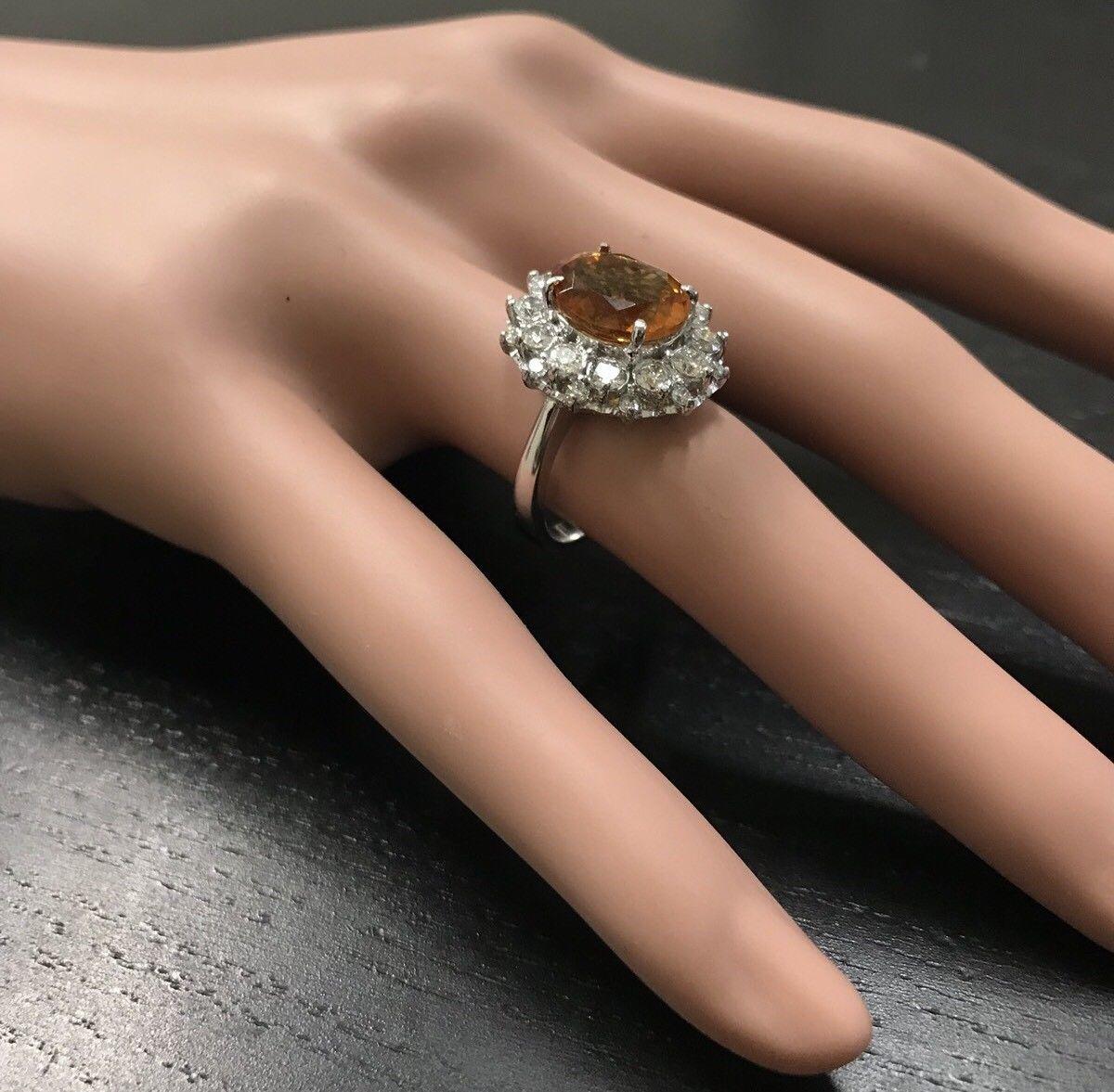 Mixed Cut 4.75 Ct Exquisite Natural Madeira Citrine and Diamond 14K Solid White Gold Ring