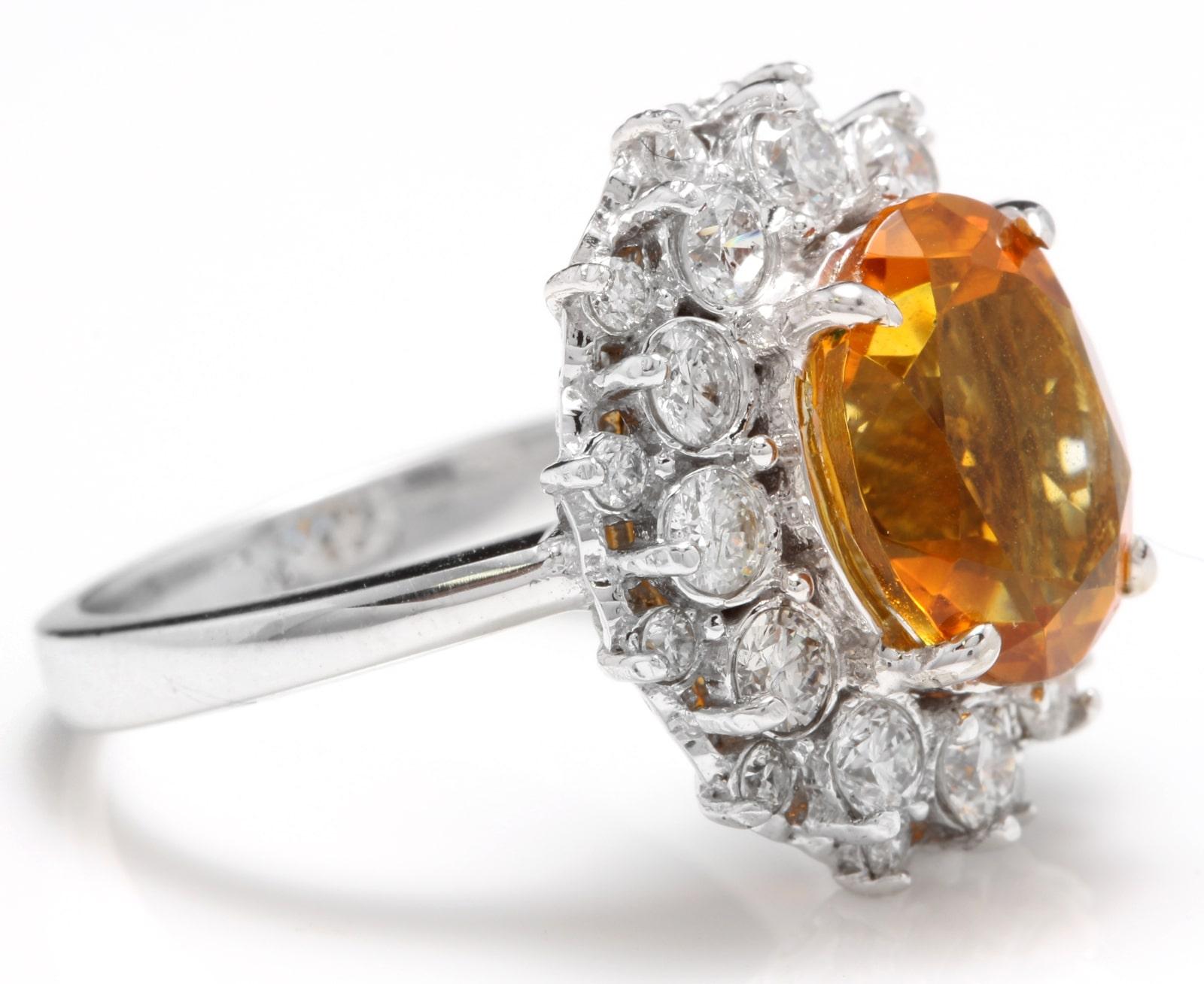 Mixed Cut 4.75 Ct Exquisite Natural Madeira Citrine and Diamond 14K Solid White Gold Ring For Sale