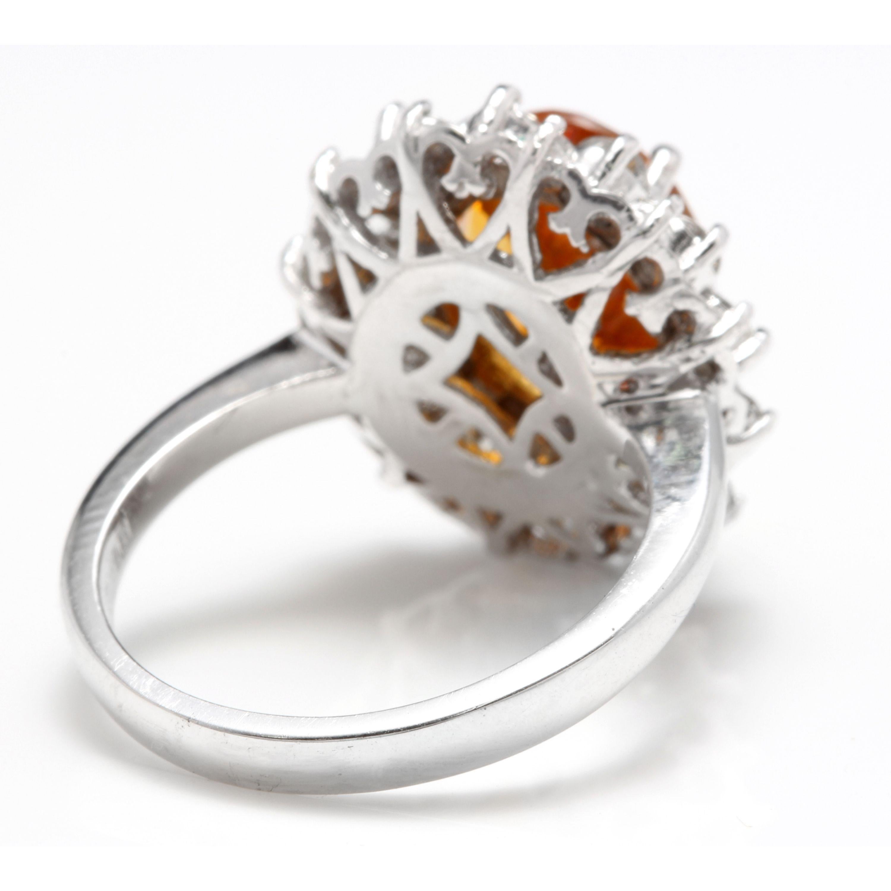 4.75 Ct Exquisite Natural Madeira Citrine and Diamond 14K Solid White Gold Ring In New Condition In Los Angeles, CA