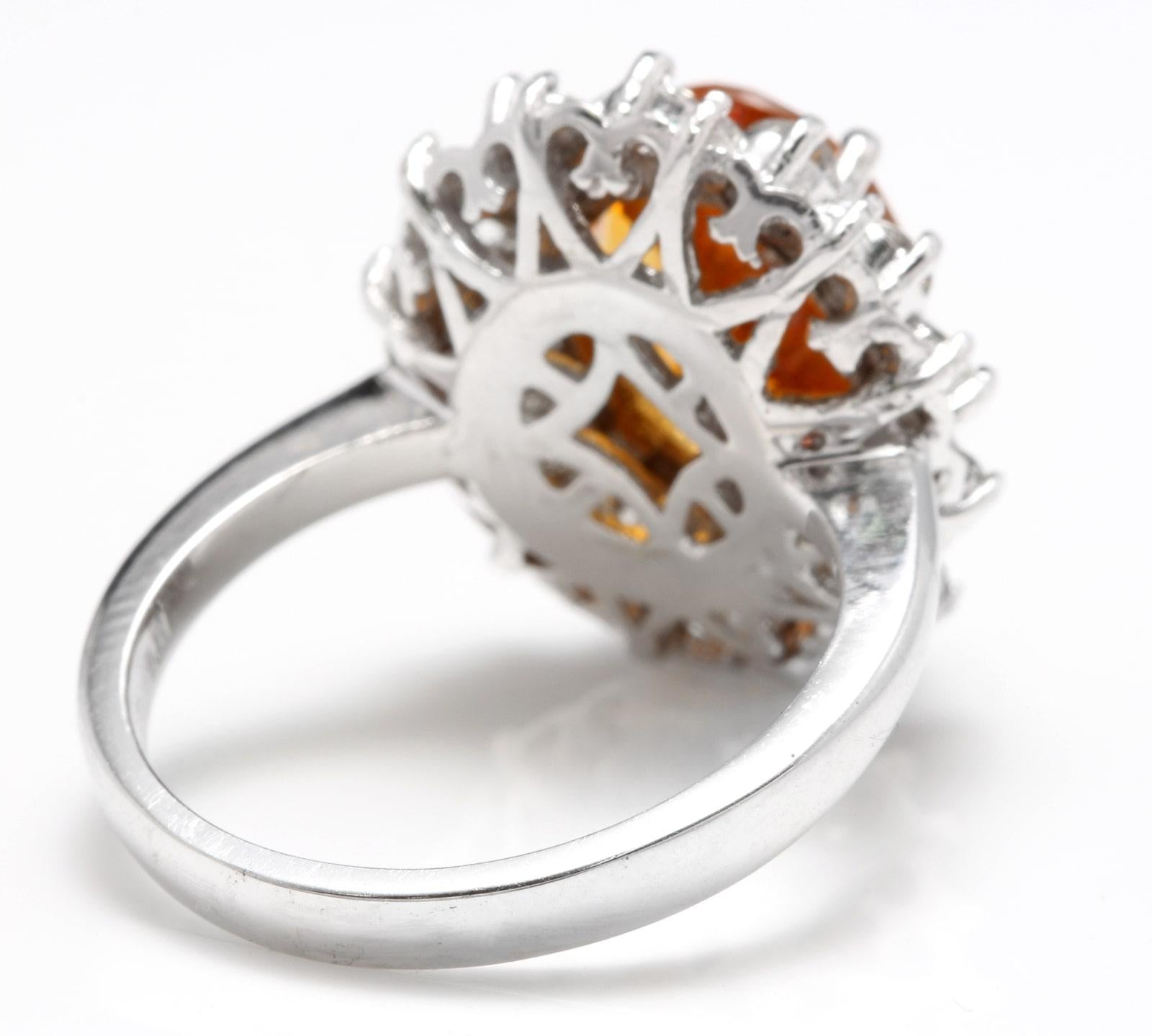 4.75 Ct Exquisite Natural Madeira Citrine and Diamond 14K Solid White Gold Ring In New Condition For Sale In Los Angeles, CA