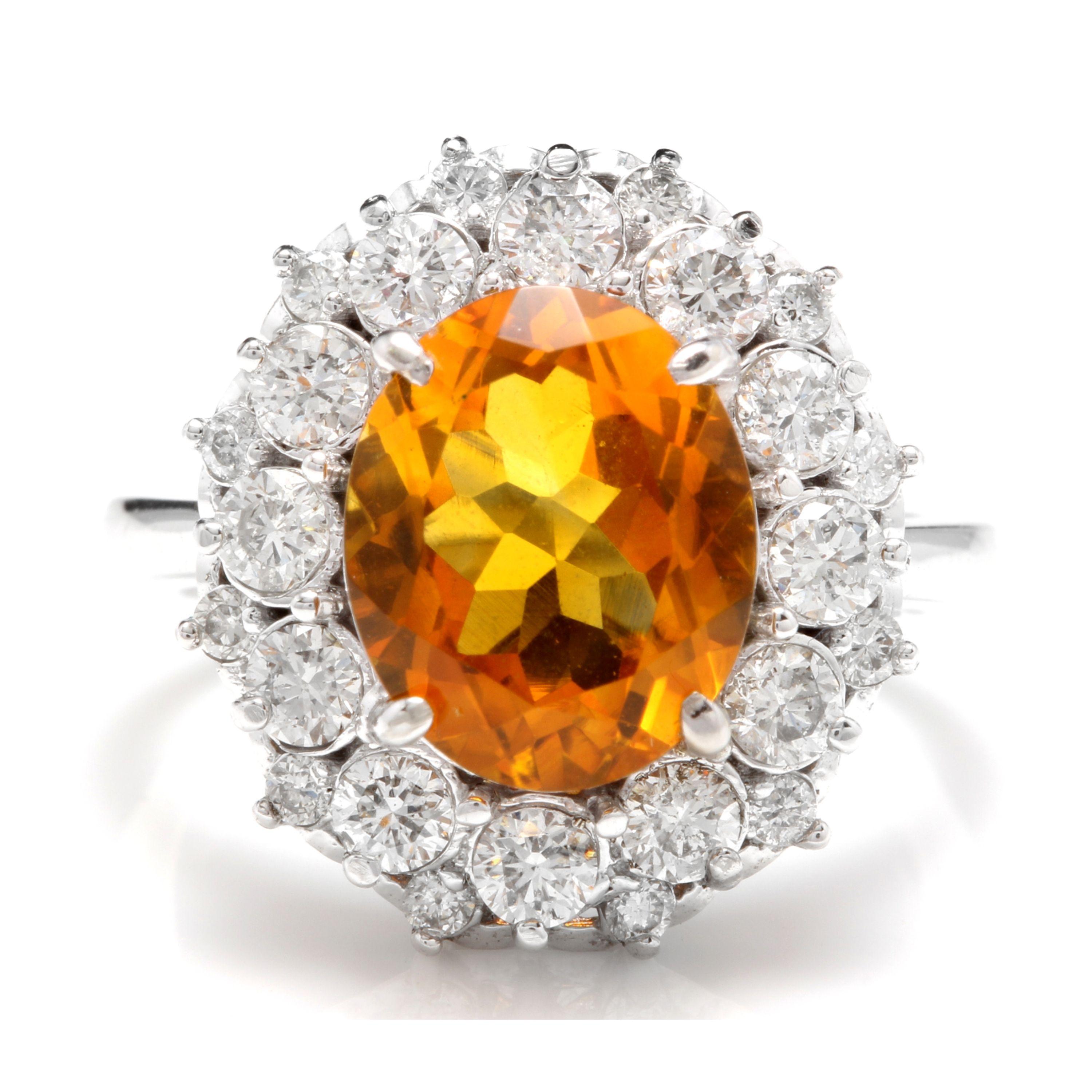 Women's 4.75 Ct Exquisite Natural Madeira Citrine and Diamond 14K Solid White Gold Ring