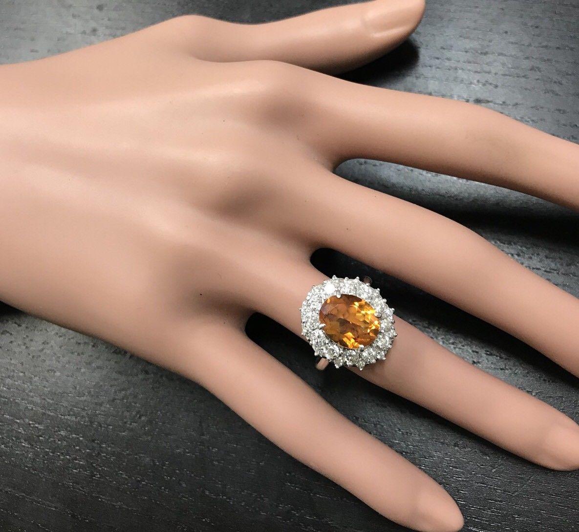 Women's 4.75 Ct Exquisite Natural Madeira Citrine and Diamond 14K Solid White Gold Ring For Sale