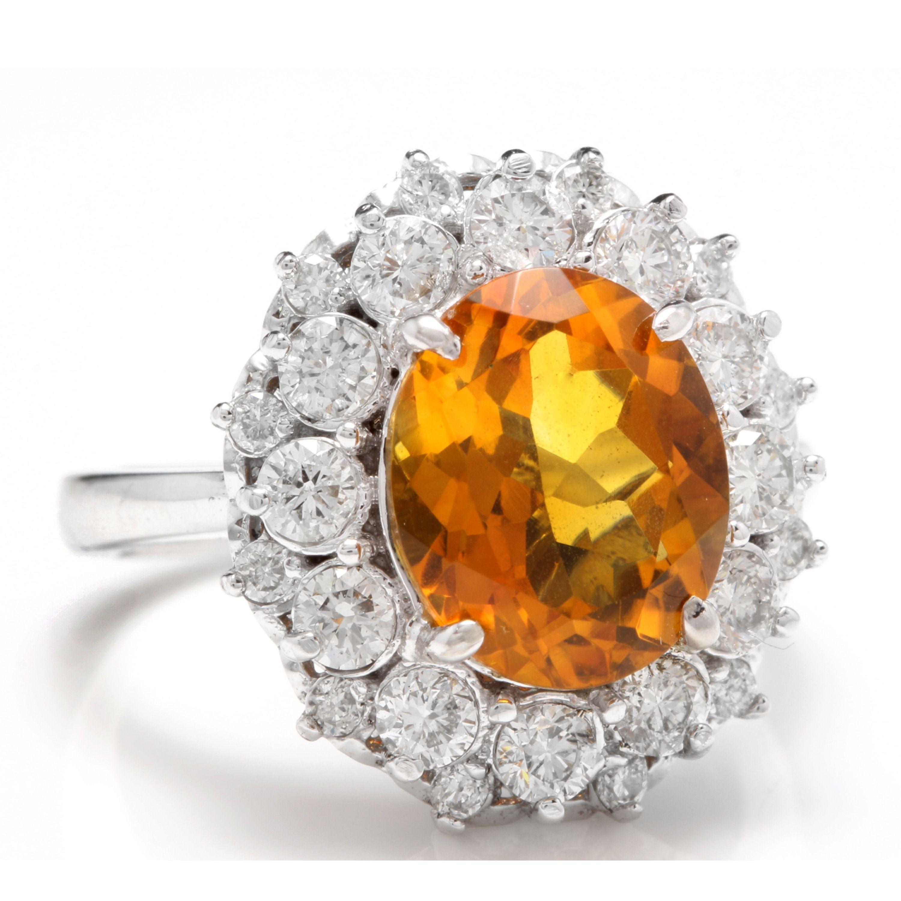 4.75 Ct Exquisite Natural Madeira Citrine and Diamond 14K Solid White Gold Ring 1