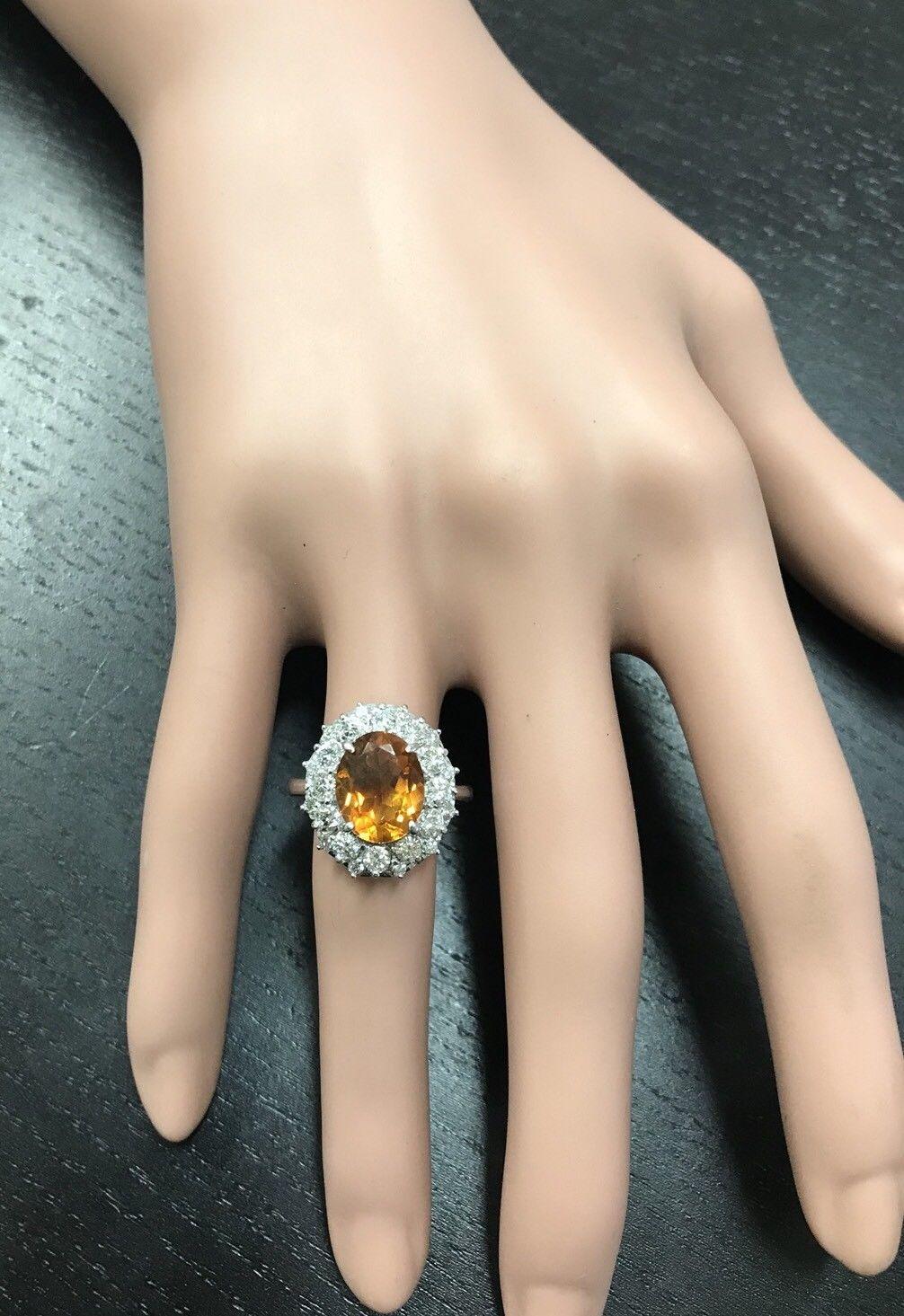 4.75 Ct Exquisite Natural Madeira Citrine and Diamond 14K Solid White Gold Ring For Sale 1