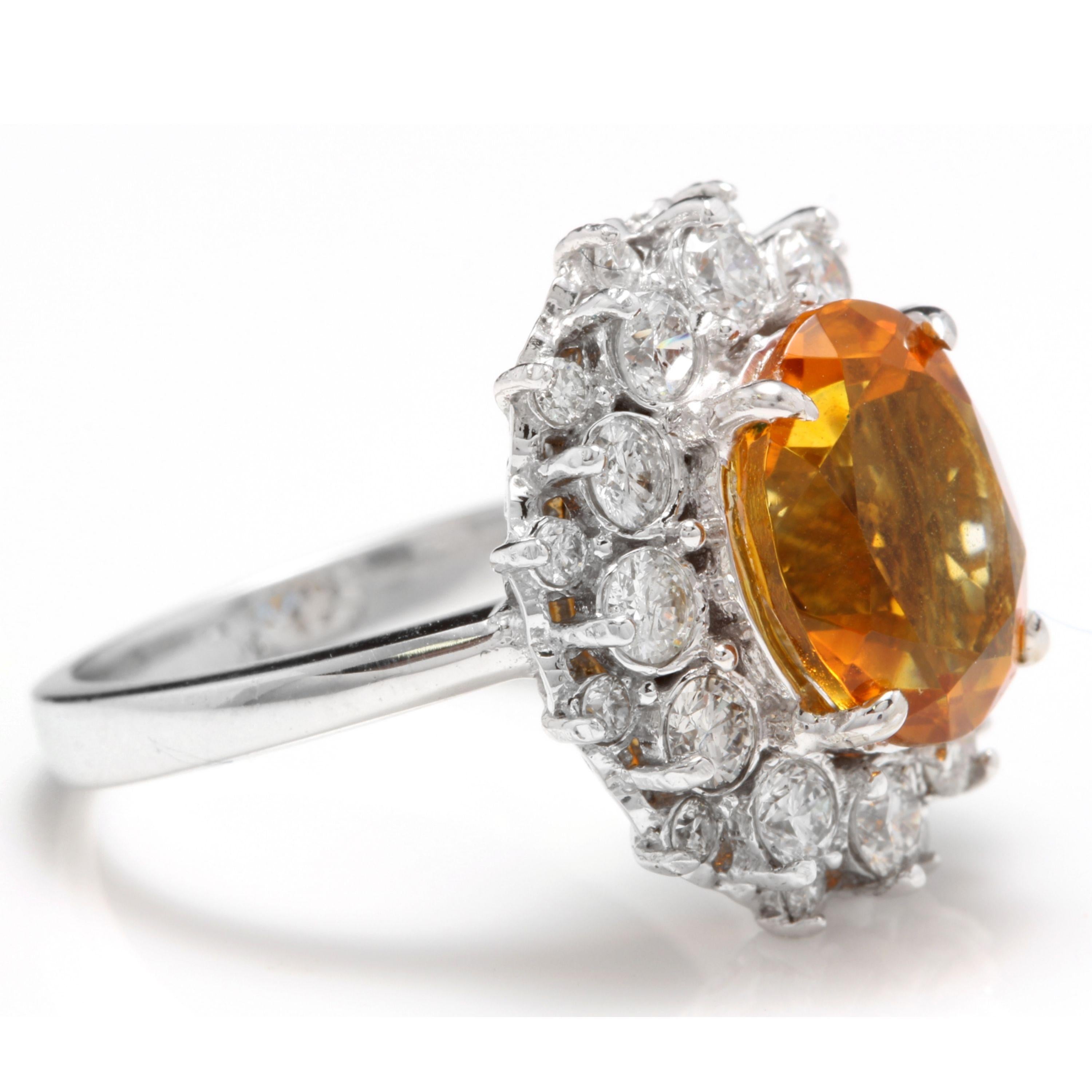 4.75 Ct Exquisite Natural Madeira Citrine and Diamond 14K Solid White Gold Ring 2