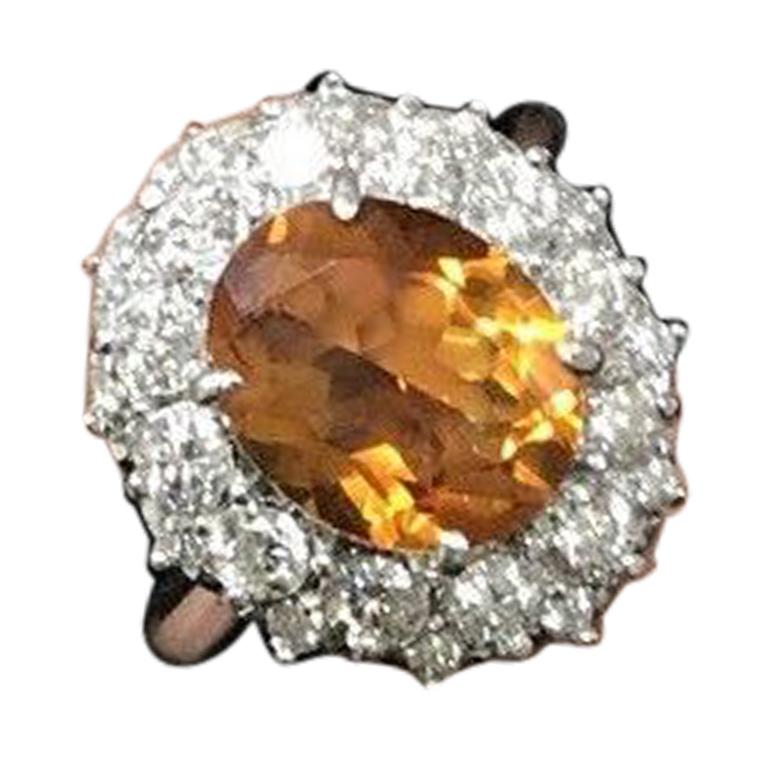 4.75 Ct Exquisite Natural Madeira Citrine and Diamond 14K Solid White Gold Ring