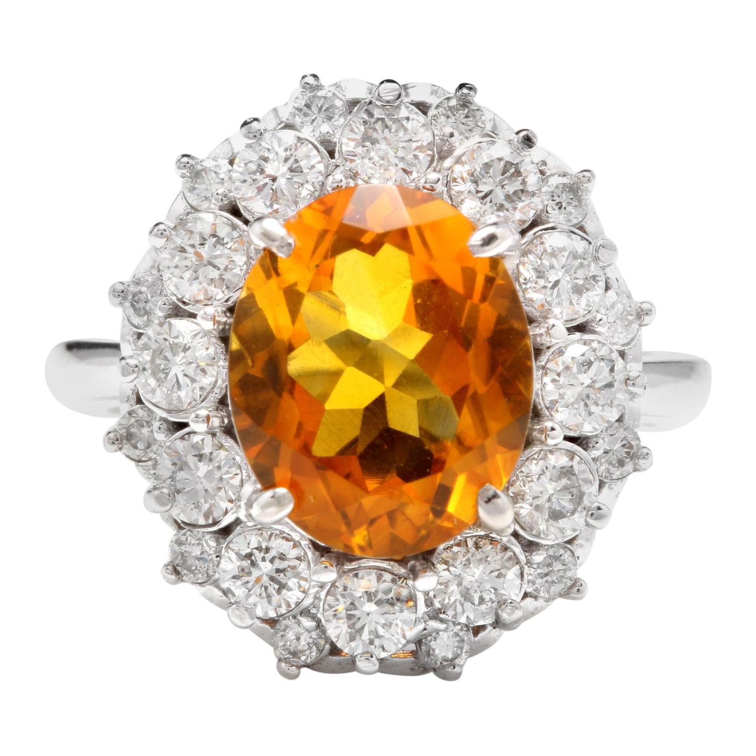 4.75 Ct Exquisite Natural Madeira Citrine and Diamond 14K Solid White Gold Ring For Sale