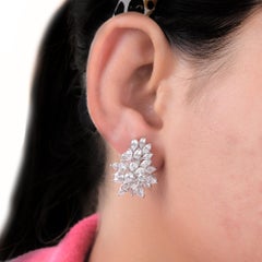 4.75 Ct Natural SI/H Diamond Cluster Stud Earrings 14 Karat White Gold Jewelry