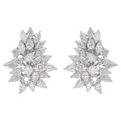 4,75 carati di diamanti naturali SI/H Orecchini a grappolo in oro bianco 14 carati Gioielleria