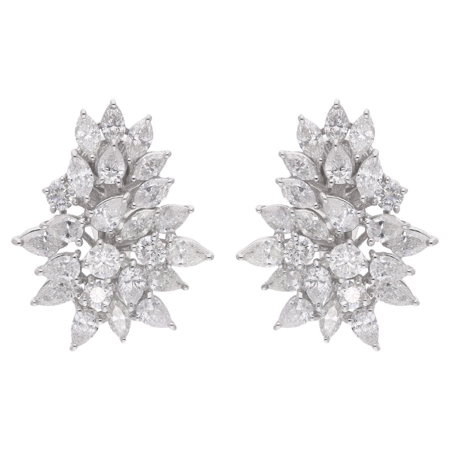 4.75 Ct Natural SI/H Diamond Cluster Stud Earrings 18 Karat White Gold Jewelry