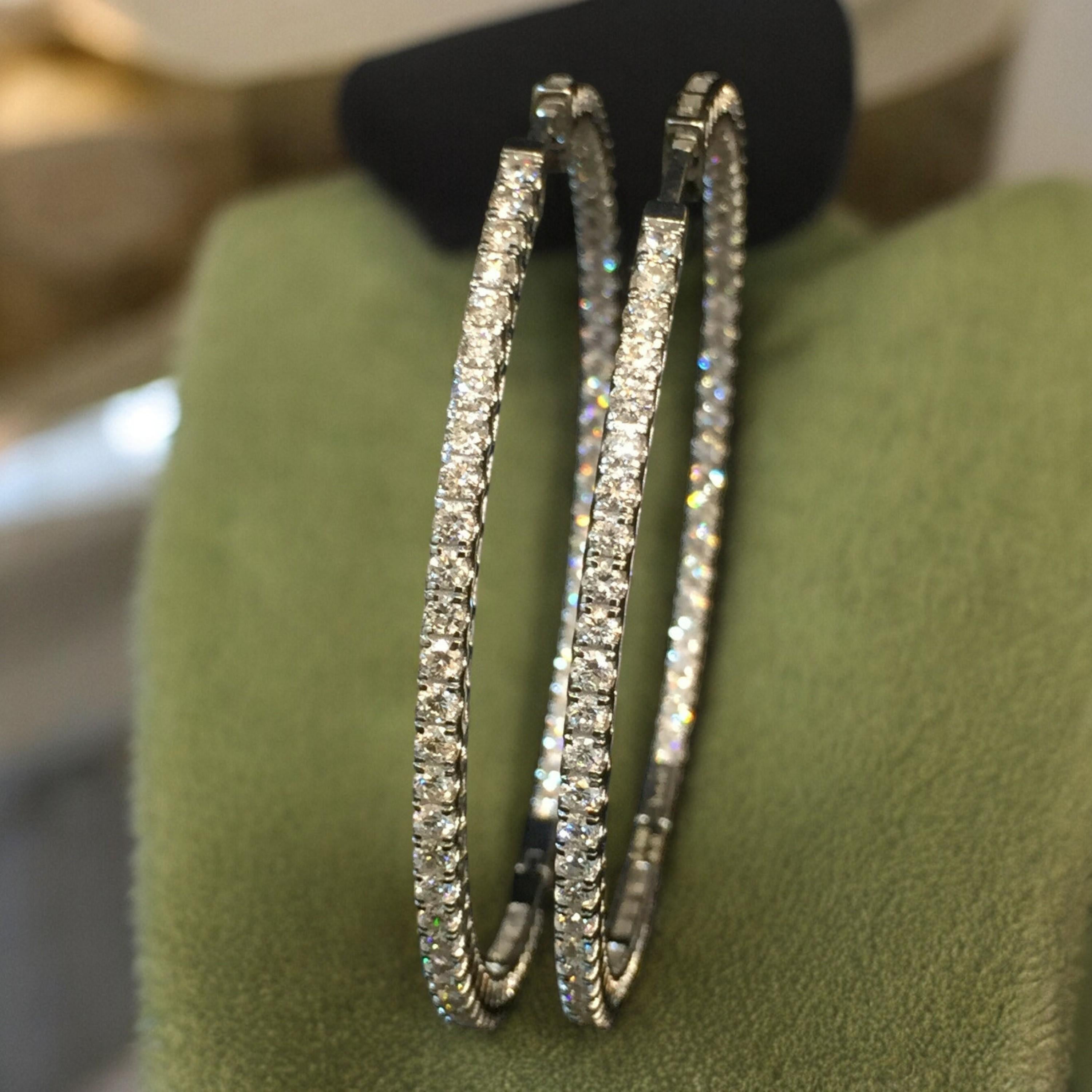Round Cut 4.75 Cts Round Brilliant F/VS1 Inside-Out Diamonds Hoop Earrings 18K White Gold For Sale
