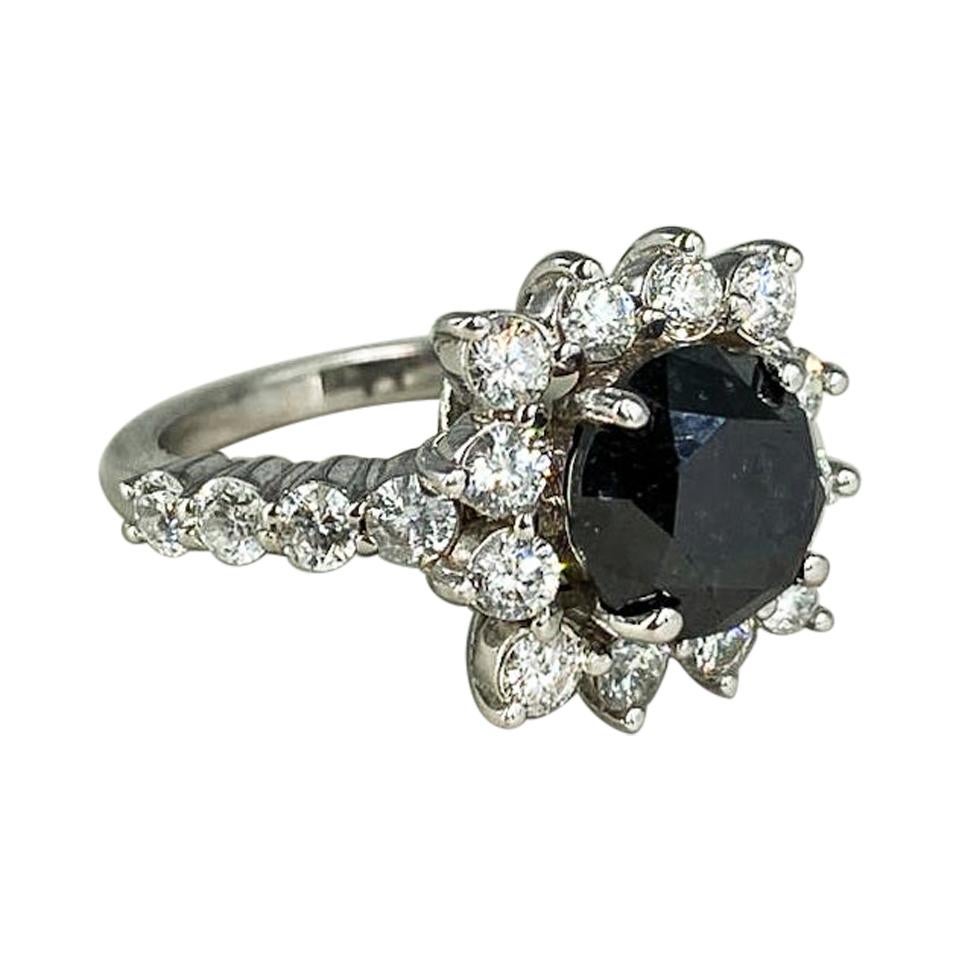 4.75 Carat Black Diamond 14 Karat White Gold Ring For Sale