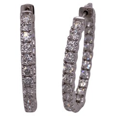 4.75 CTW Round Brilliant Diamond Oval Hoop In/Out 14 Karat White Gold Earrings