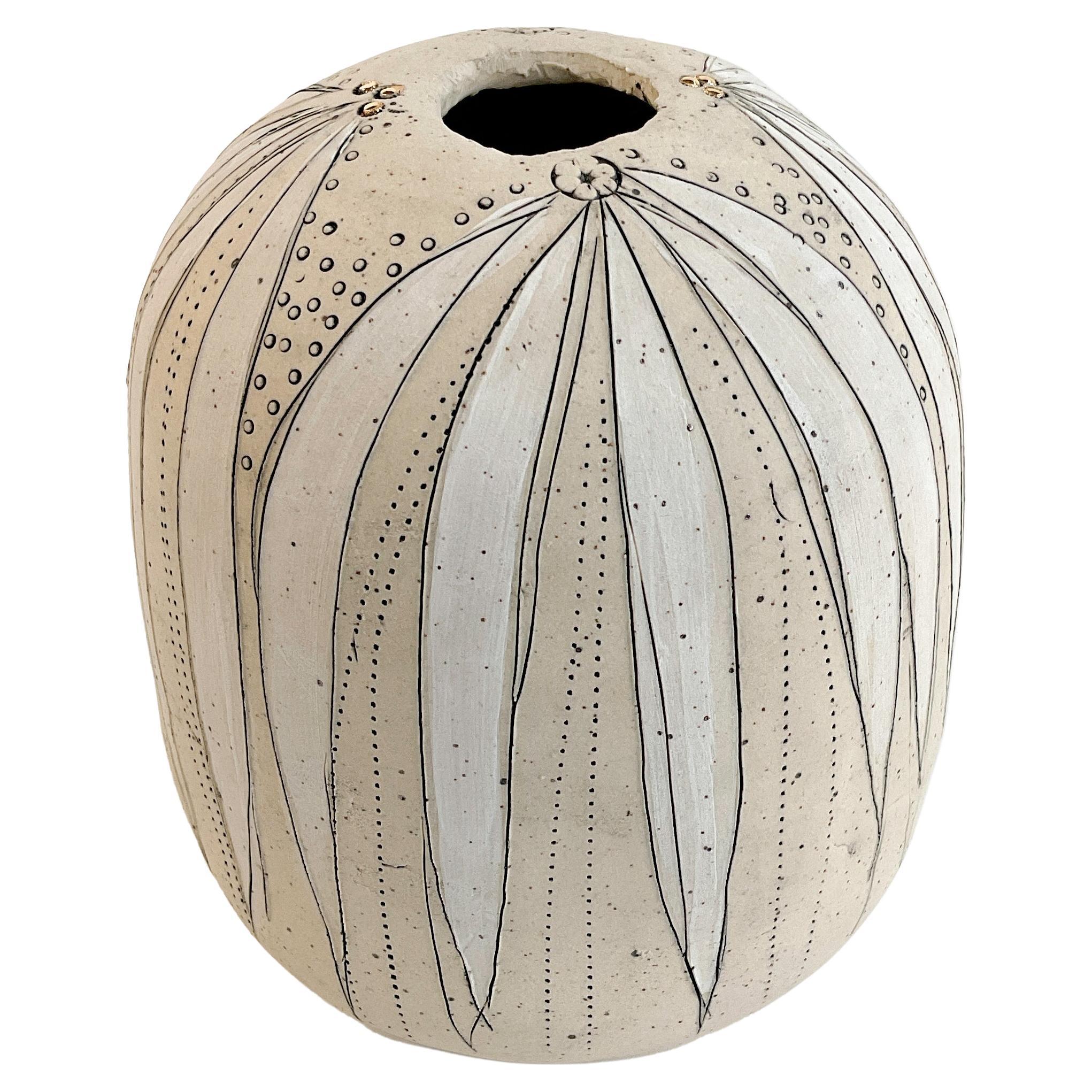 475-G Handcrafted Stoneware Budding Vase with Gold Detail by Helen Prior For Sale