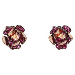 $4750 / New / EFFY 2.31 CT Ruby & Diamond Flower Earrings and necklace set/ 14K