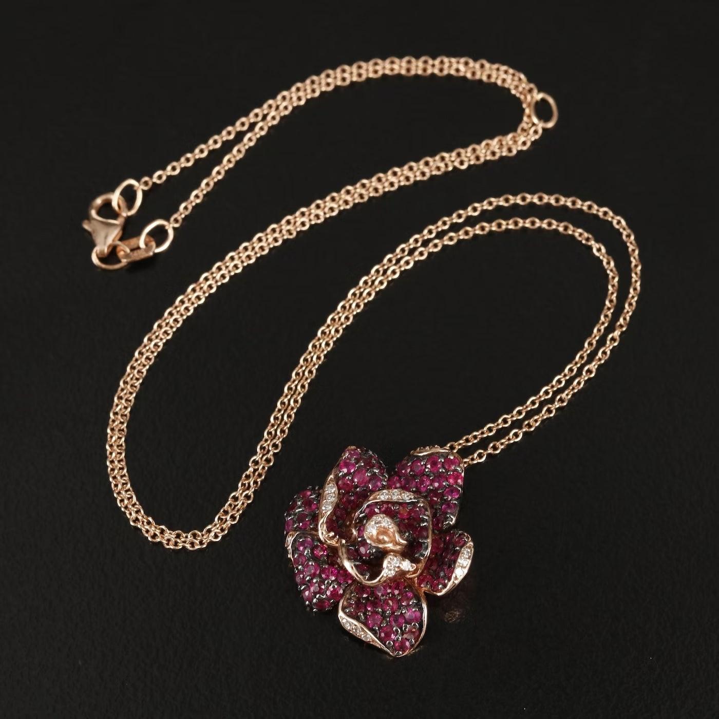 Women's $4750 / New / EFFY 2.31 CT Ruby & Diamond Flower Earrings and necklace set/ 14K