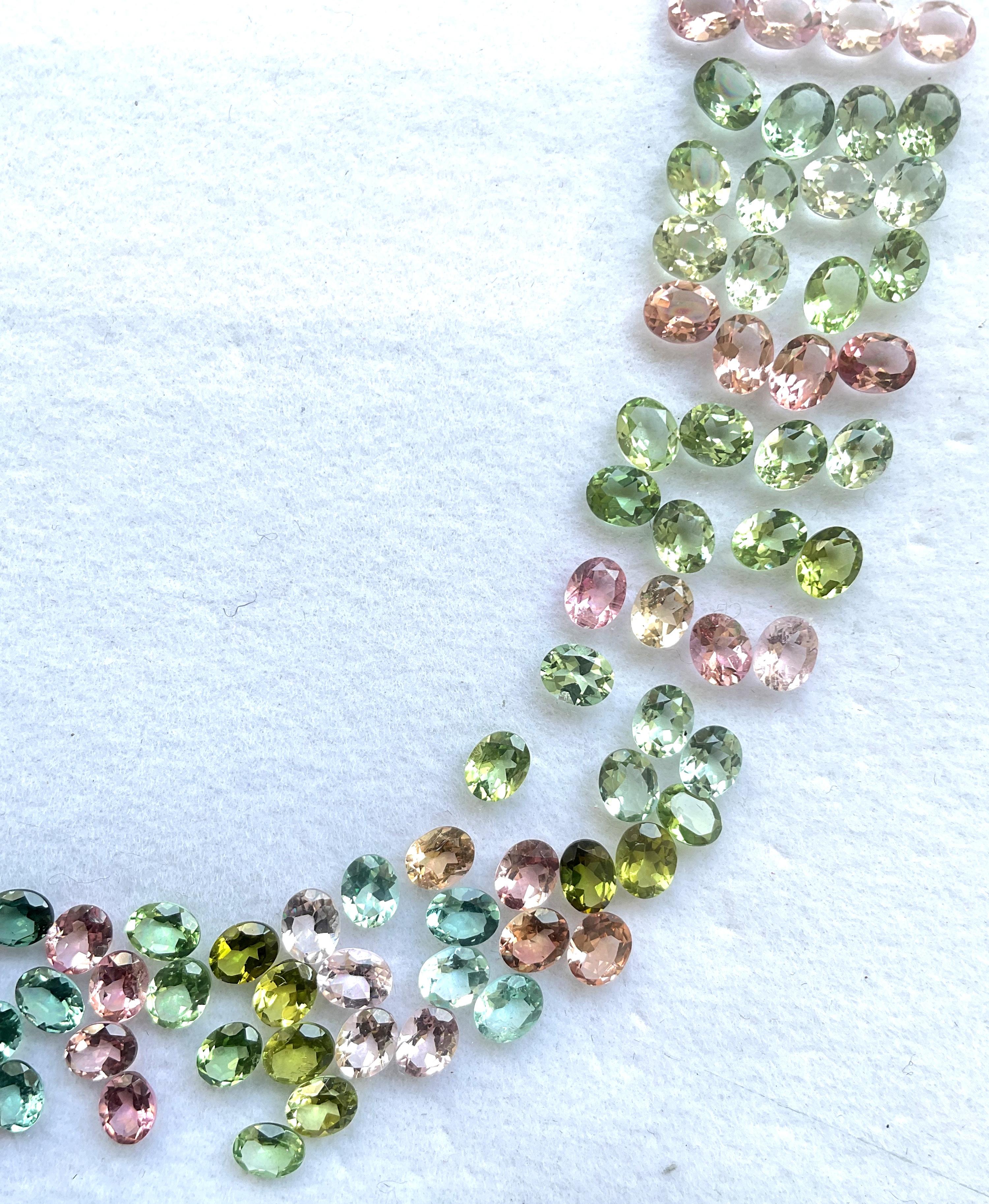 Art déco Suite de tourmalines naturelles taille ovale à facettes de 47,55 carats 5x7 MM en vente