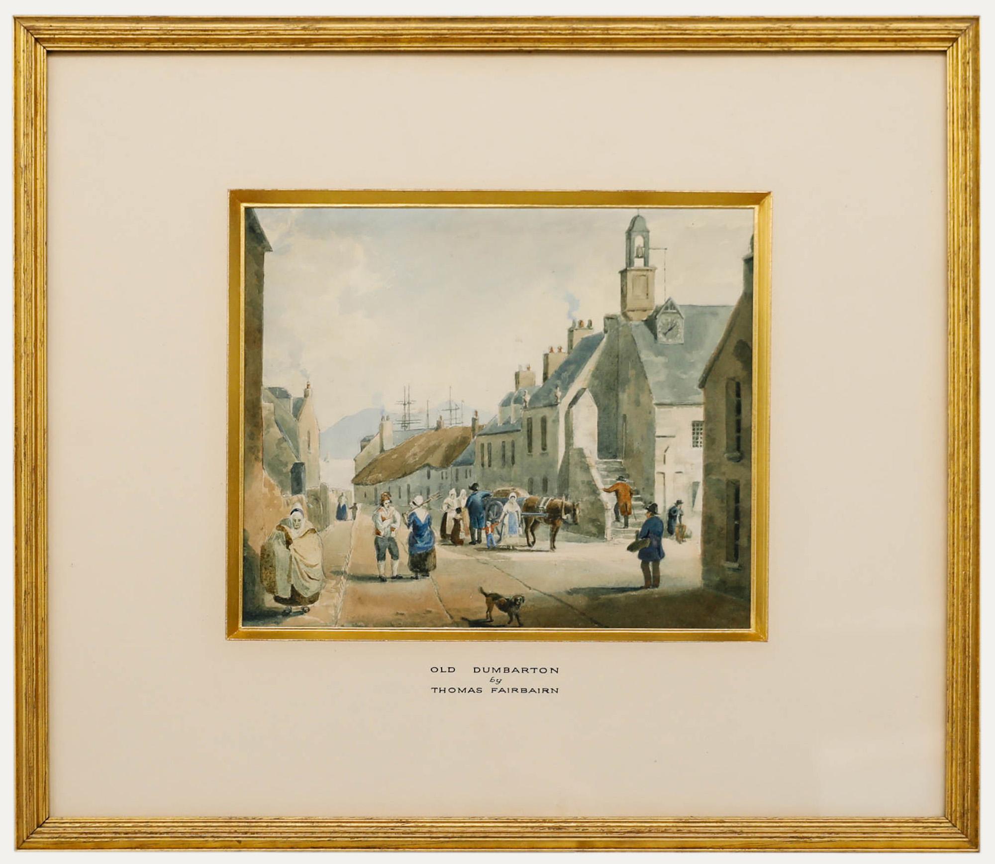 Atrib. Thomas Fairbairn (1820-1884) - Acuarela enmarcada, Viejo Dumbarton