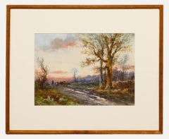 Fred Pearson- Acuarela de principios del siglo XX, Arriero y ganado en un camino rural