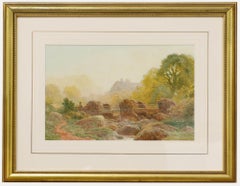 Henry Hilton (fl.1879-1888) - Aquarelle, pêche du vieux pont des pierres anciennes