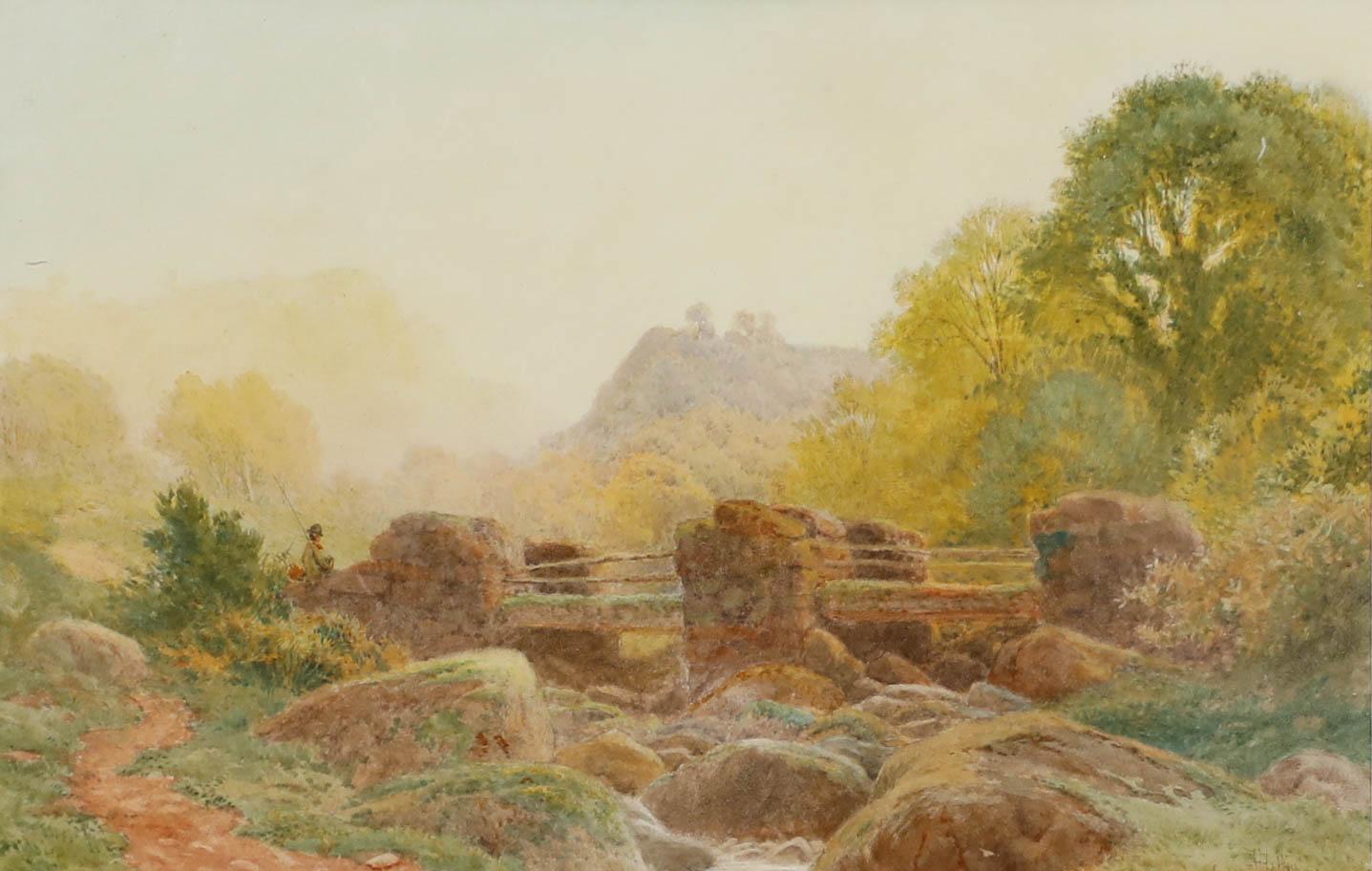 Henry Hilton (fl.1879-1888) - Acuarela, Pescando desde el Viejo Puente de Piedra - Art de Unknown