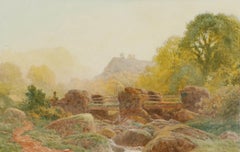 Henry Hilton (fl.1879-1888) - Watercolour, Fishing From The Old Stone Bridge
