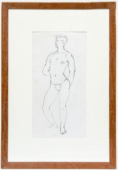 Framed 20th Century Pen and Ink Drawing - Standing Male Study