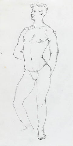 Framed 20th Century Pen and Ink Drawing - Standing Male Study