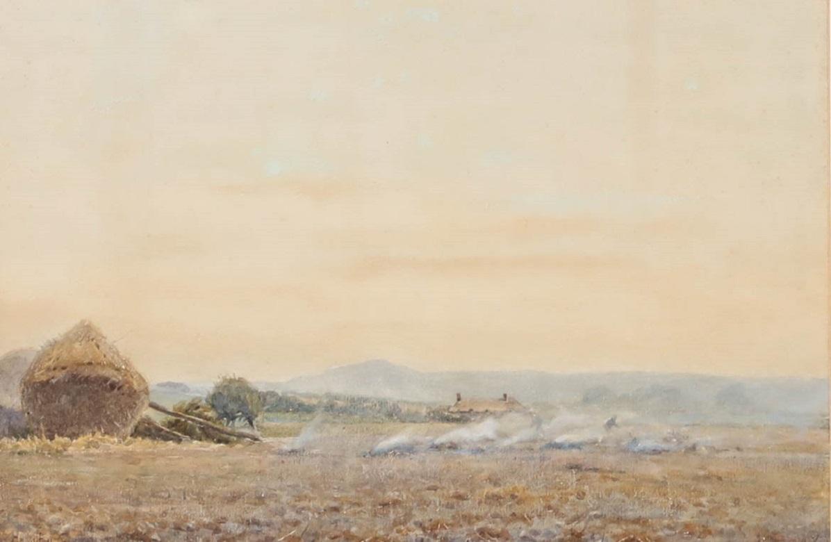 R. Hamilton Chapman (act.1881-1923) - Watercolour, Stubble Burning 86 - Art by Unknown