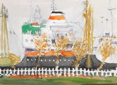 Harf, impressionistisches Aquarell auf Papier von Emile Rampelberg