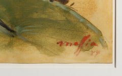 Zwei weiße Pferde, modernes Öl- und Aquarellgemälde auf Papier von Daniel Maffia