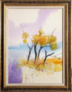 Trois arbres, aquarelle moderne sur papier d'Émile Rampelberg