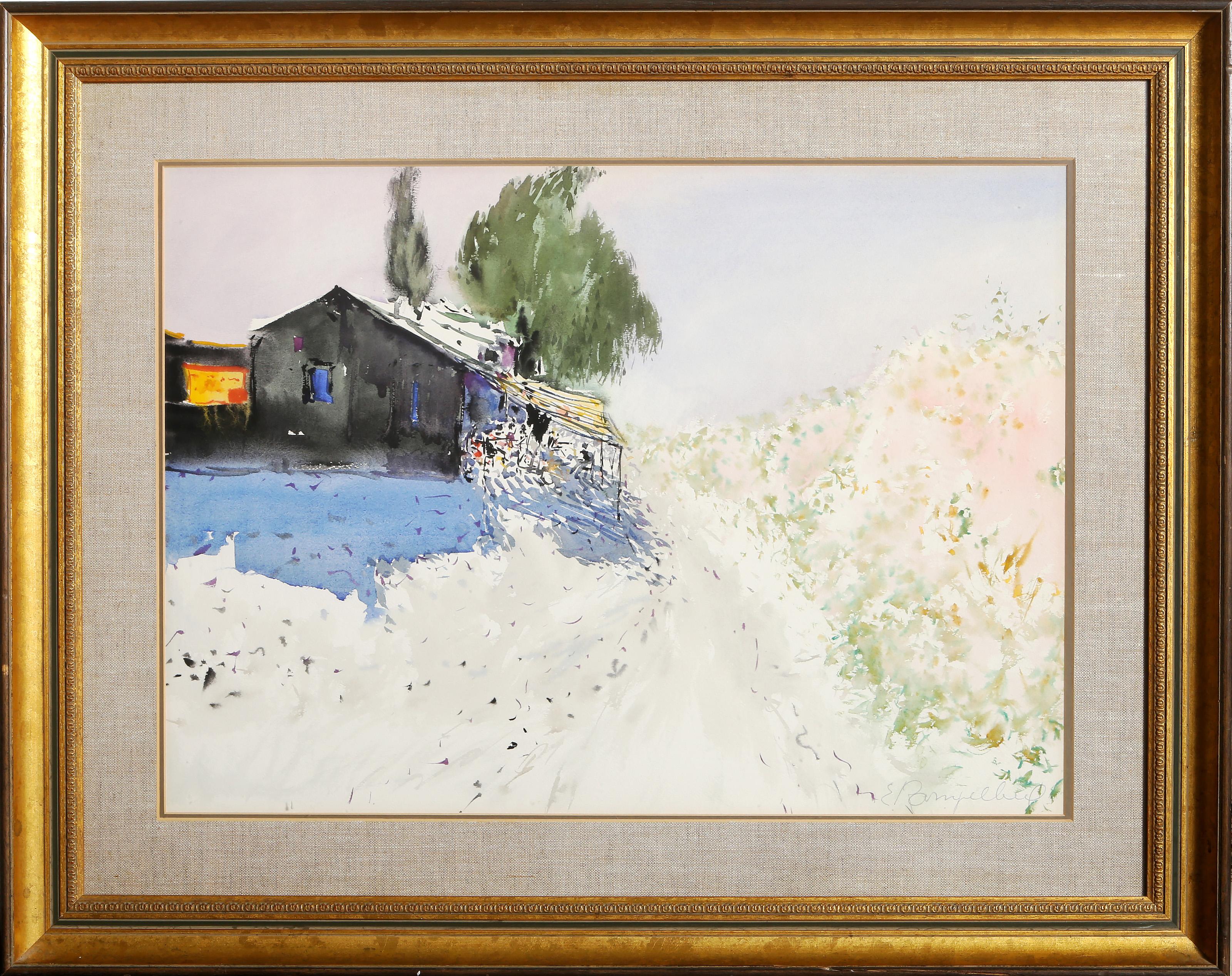 Farmhouse, Modern Watercolor on paper by Emile Rampelberg