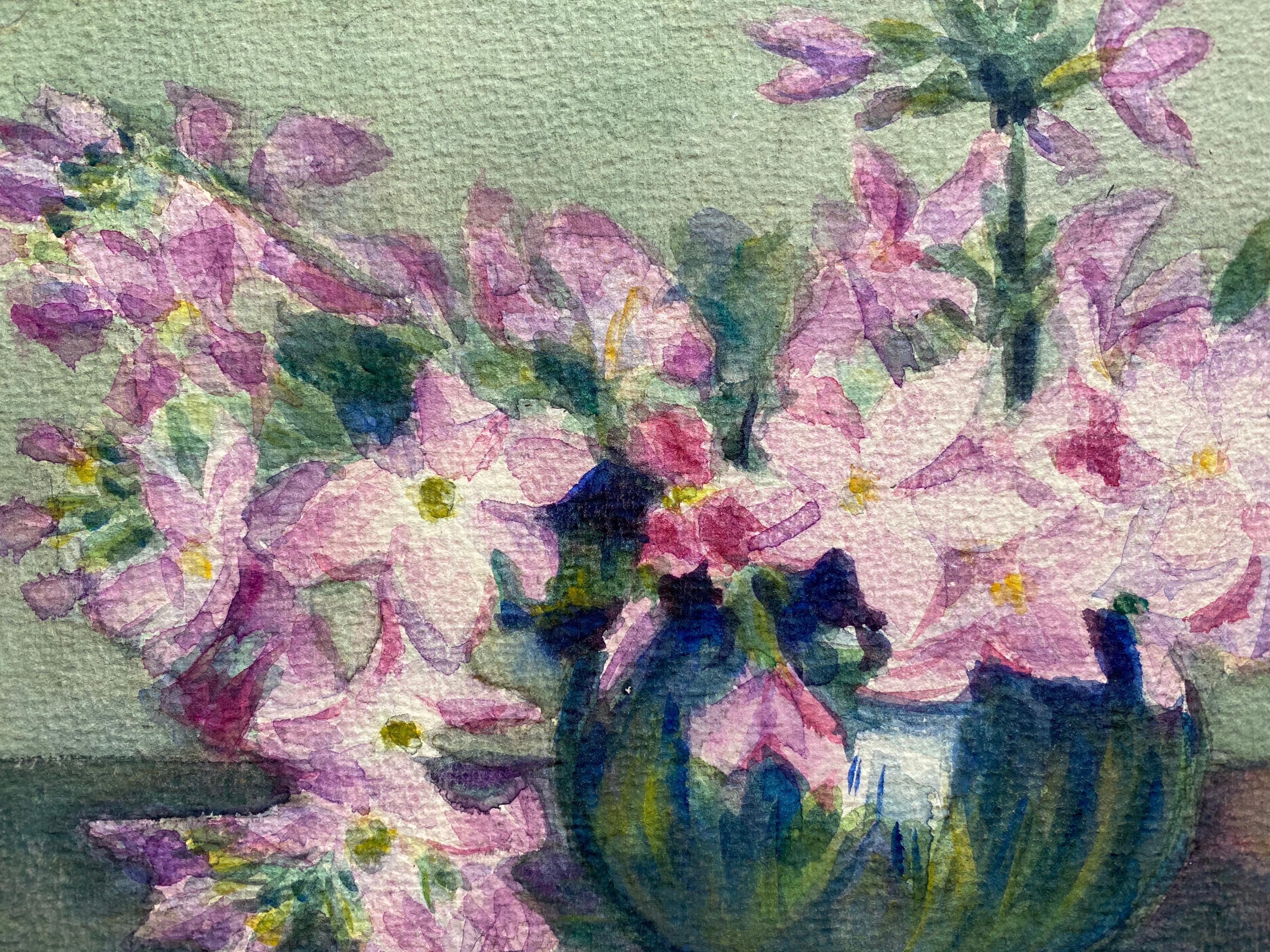 Early 1900's French Impressionist Signed Flower Watercolour by Marie Carreau For Sale 1