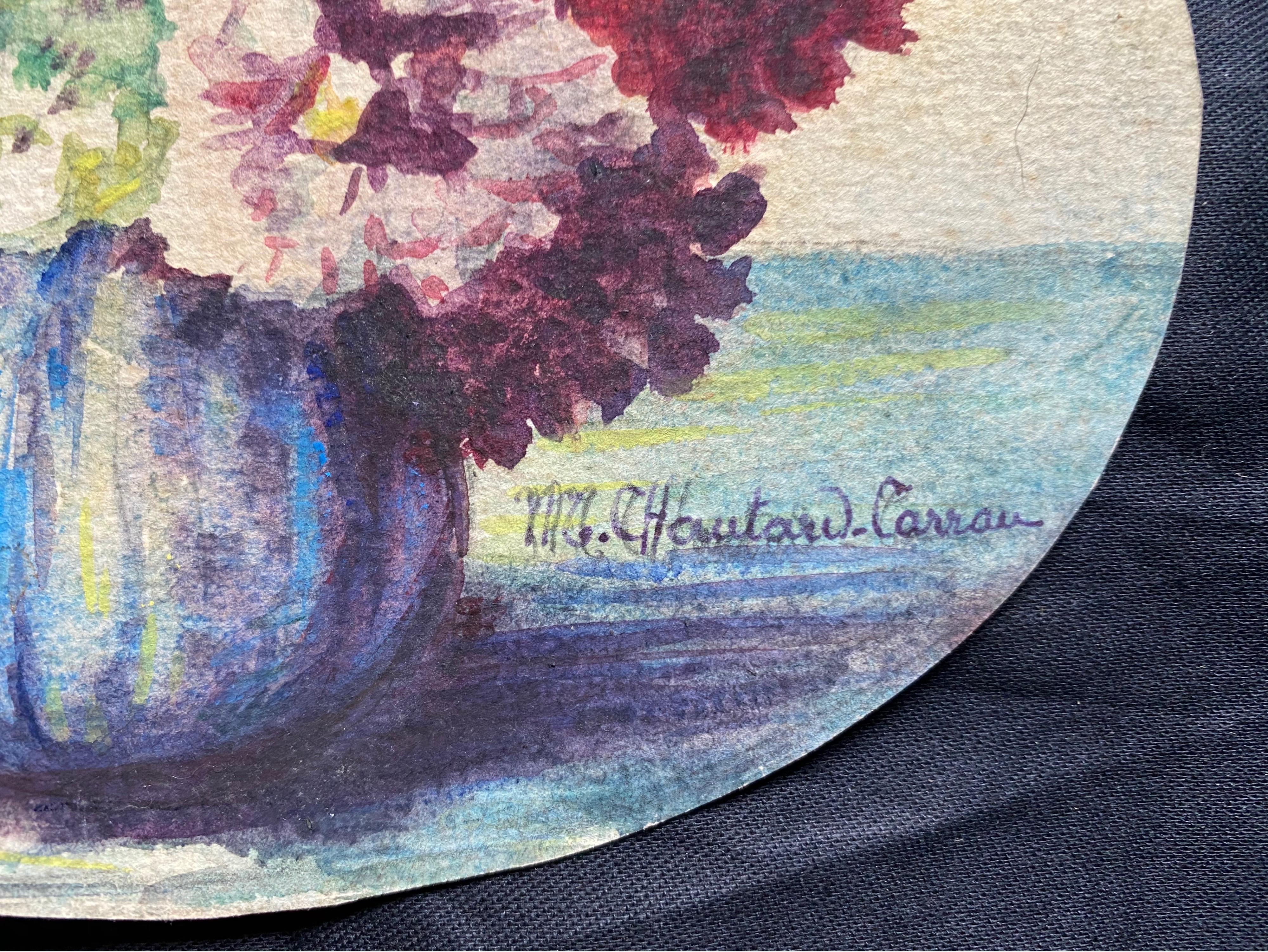 Early 1900's French Impressionist Signed Flower Watercolour by Marie Carreau - Gray Still-Life by Unknown