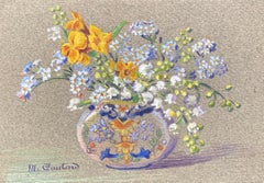Französischer Impressionist aus den frühen 1900er Jahren, signiertes Blumenaquarell von Marie Carreau