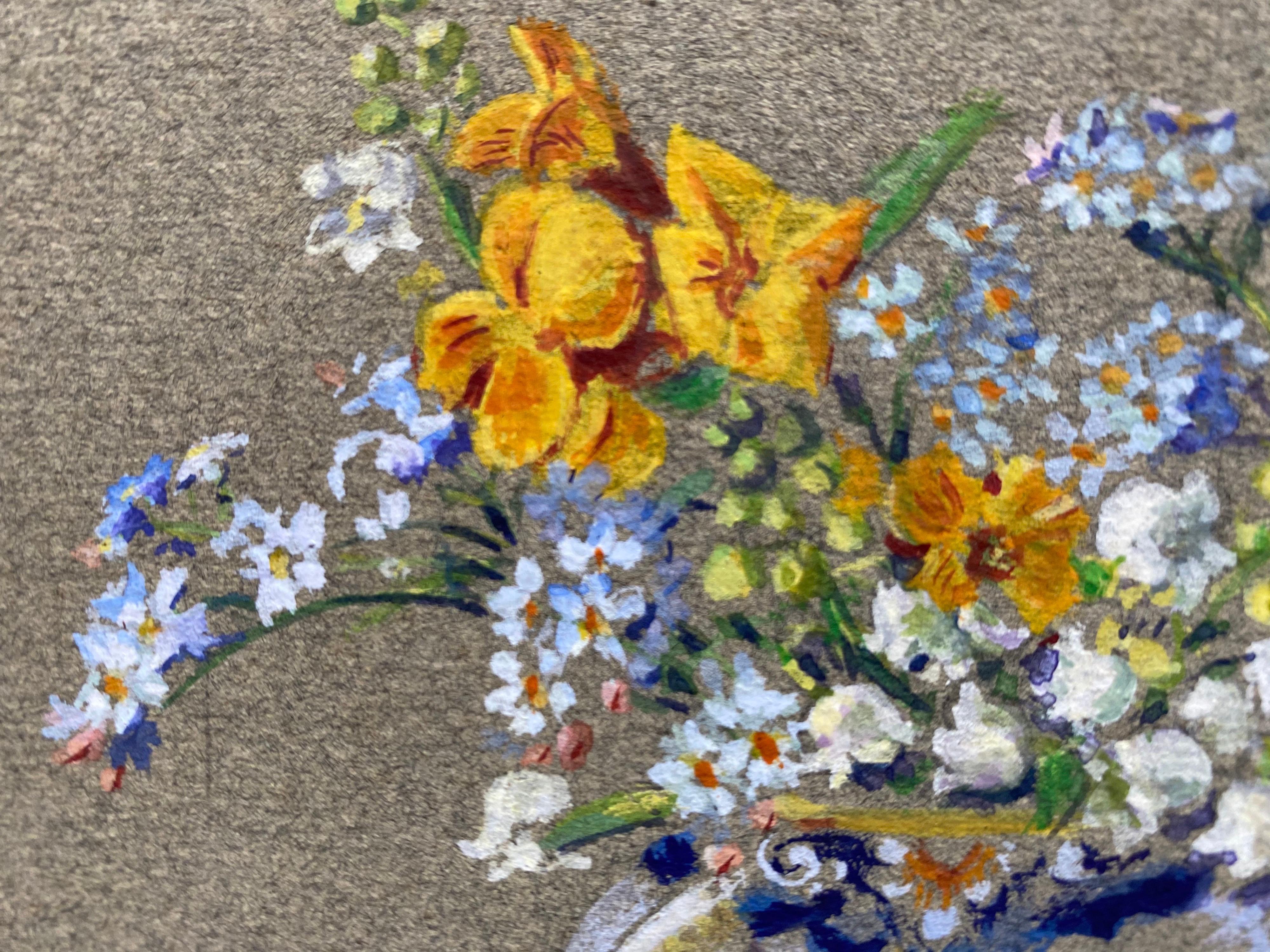 Early 1900's French Impressionist Signed Flower Watercolour by Marie Carreau For Sale 1