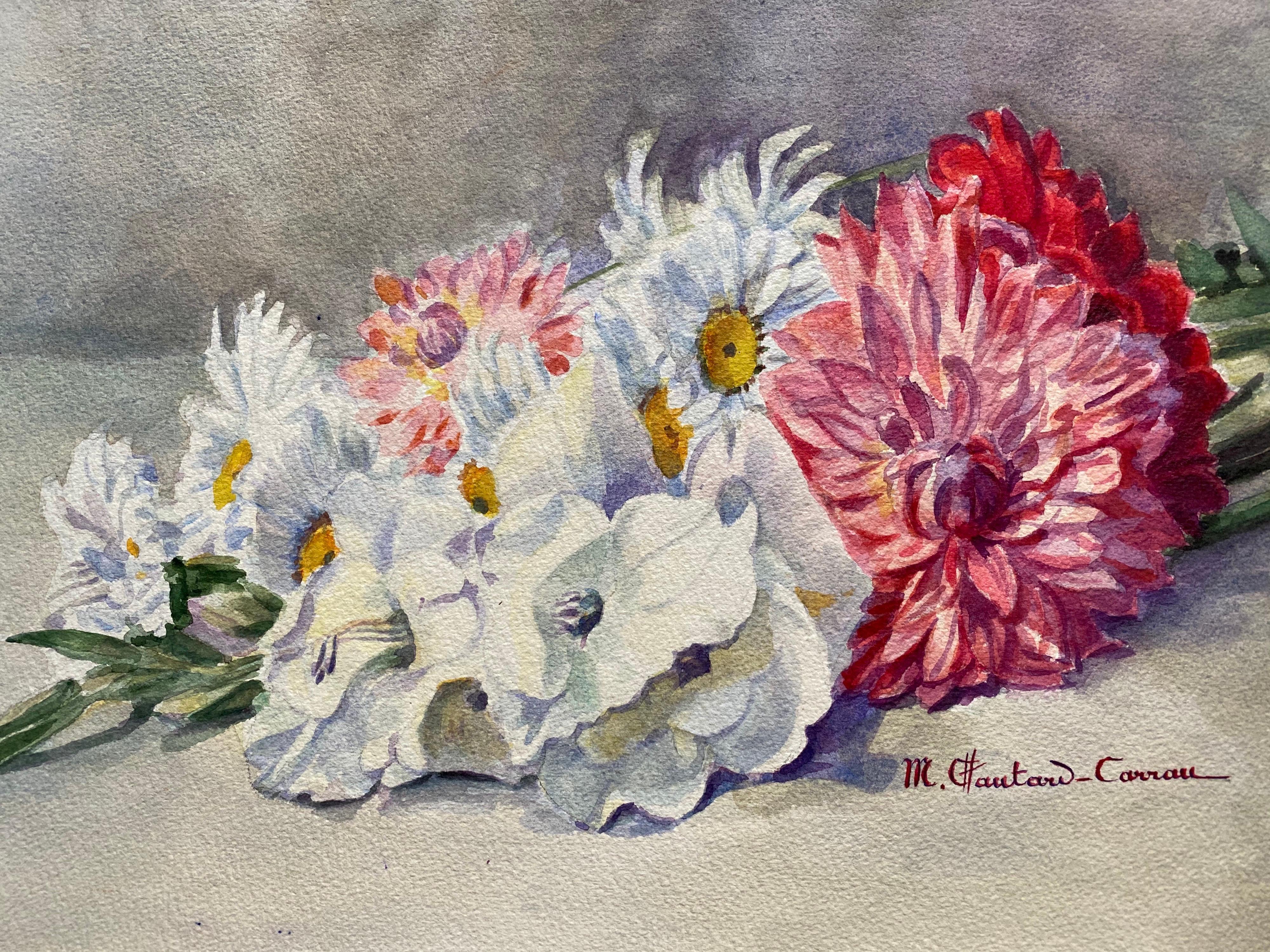 Early 1900's French Impressionist Signed Flower Watercolour by Marie Carreau - Art by Unknown