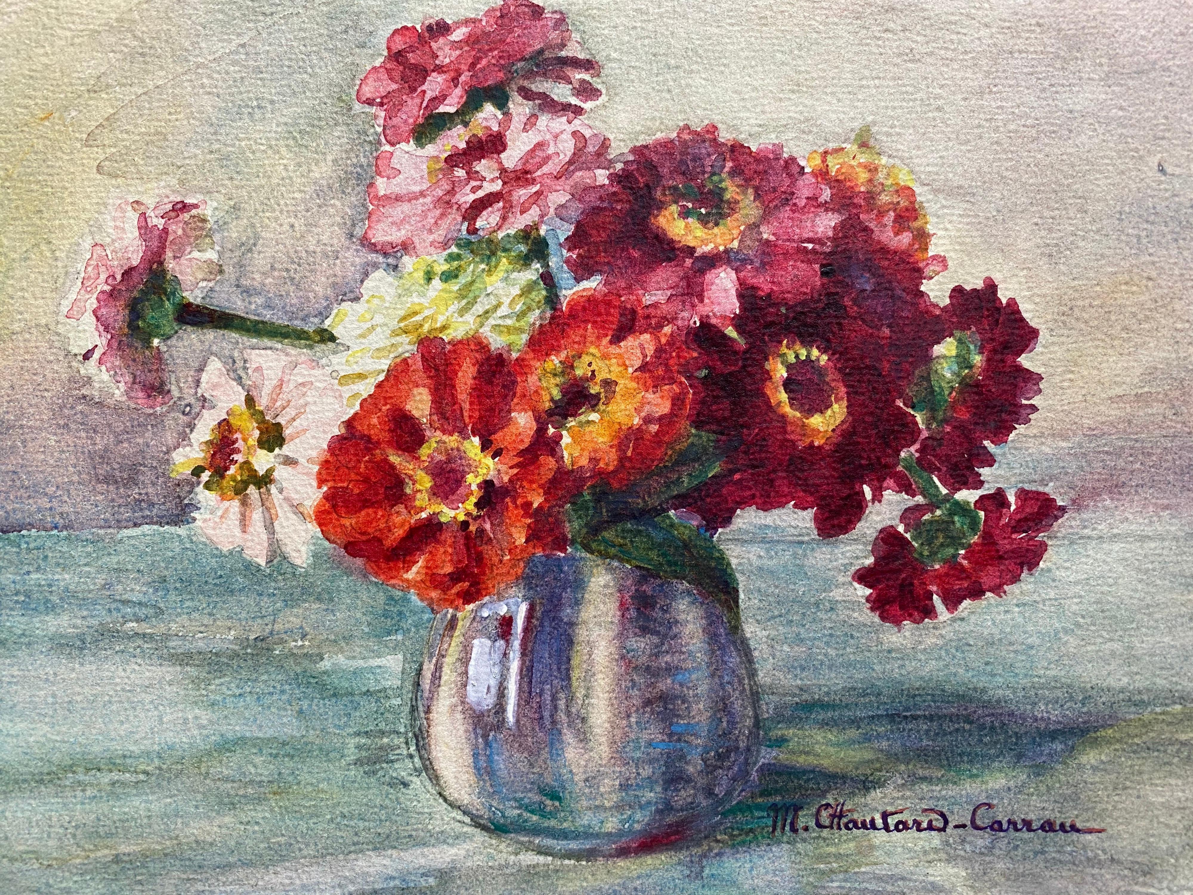Early 1900's French Impressionist Signed Flower Watercolour by Marie Carreau - Art by Unknown