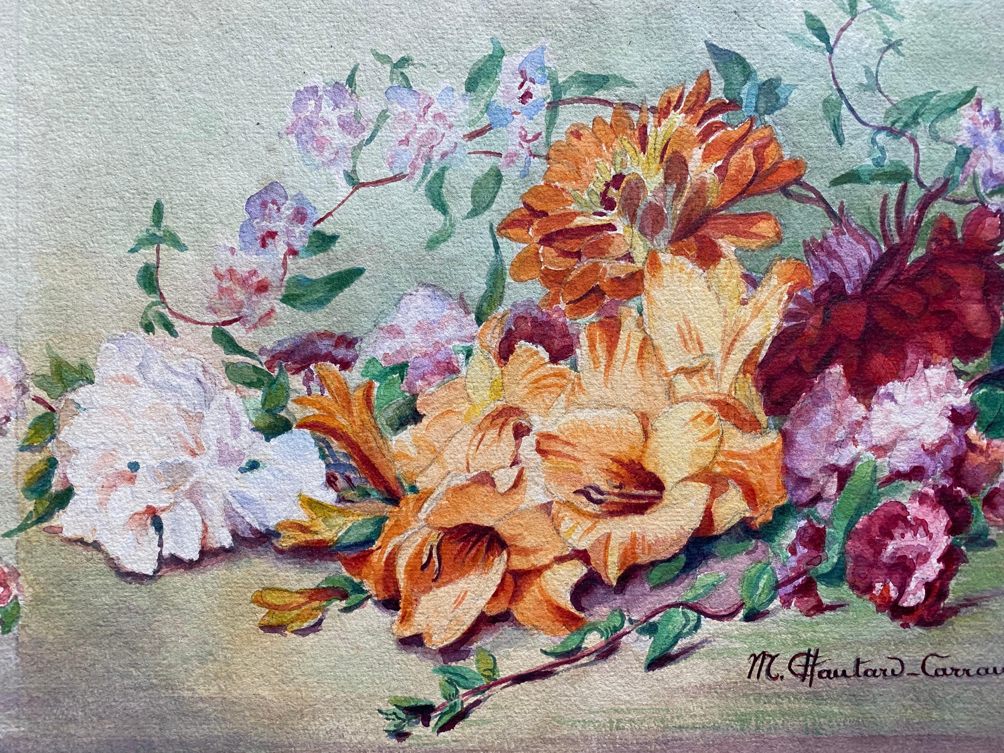 Early 1900's French Impressionist Signed Flower Watercolour by Marie Carreau - Art by Unknown