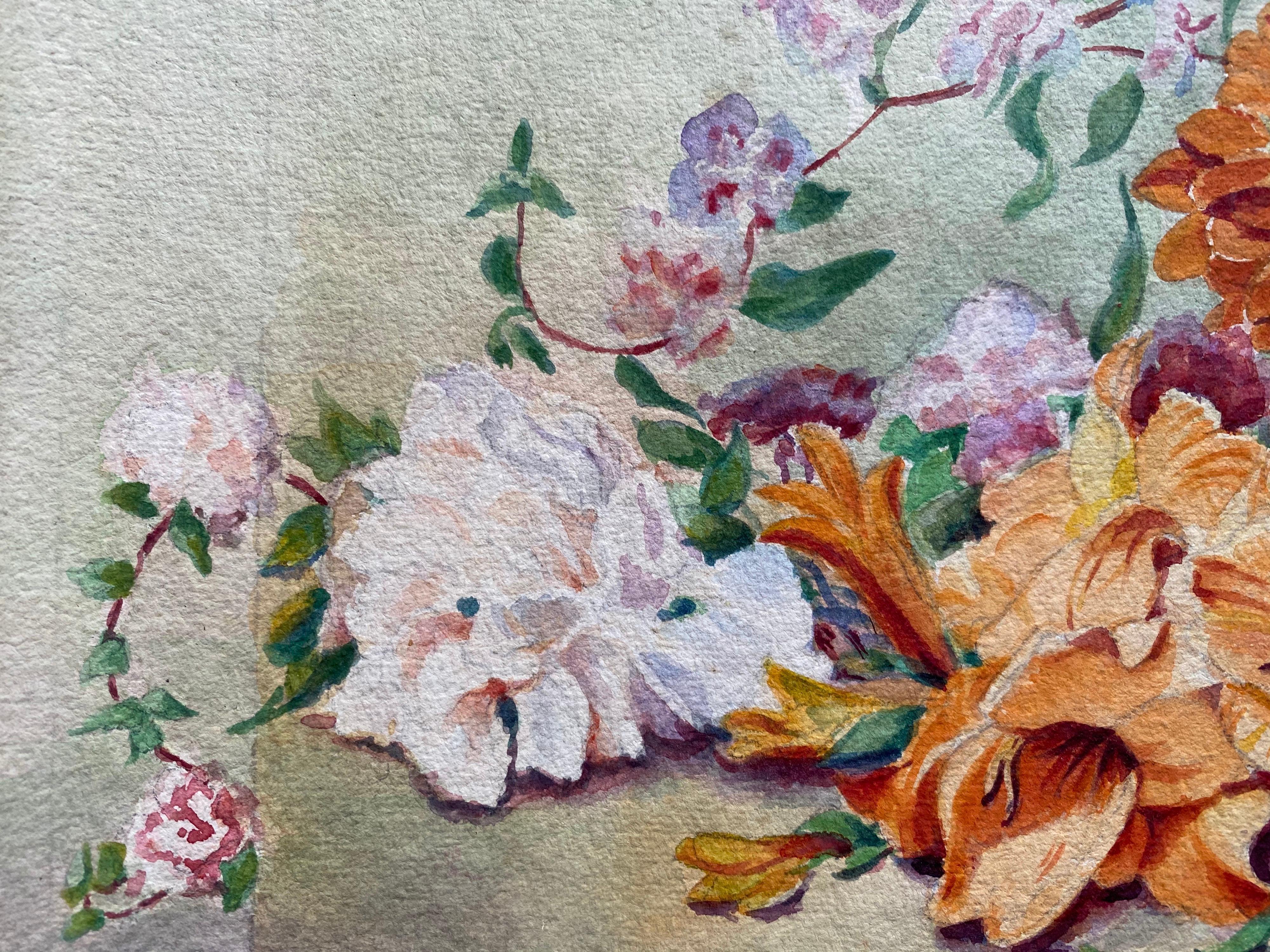 Early 1900's French Impressionist Signed Flower Watercolour by Marie Carreau For Sale 1