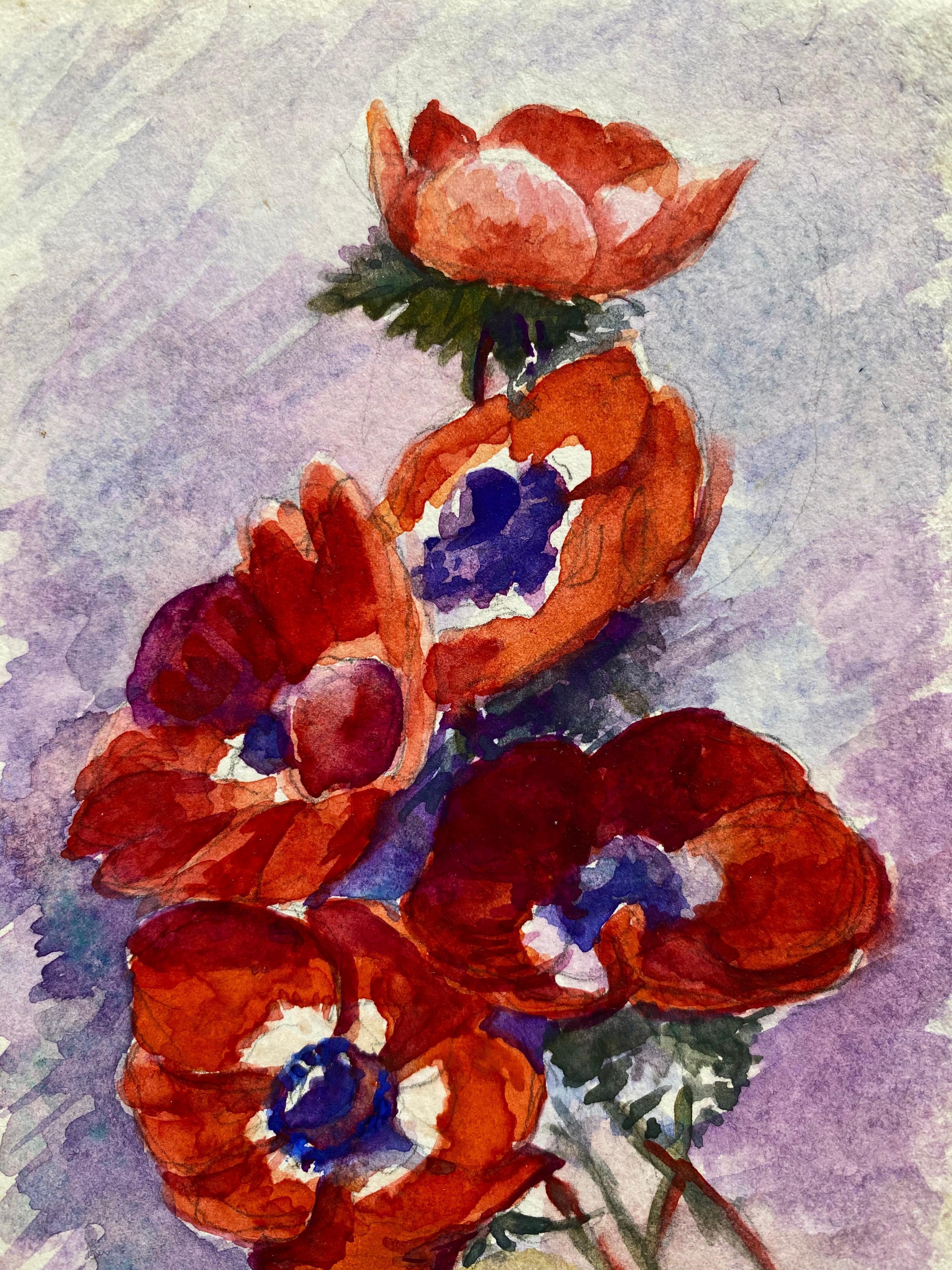 Acuarela de flores impresionista francesa de principios de 1900 firmada por Marie Carreau - Still-Life Beige de Unknown